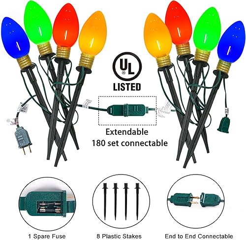 Miniatura 10 de C9 - Luces de camino de Navidad multicolor, 38 pies, 25 unidades, multicolor, extensibles, impermeables, luces de pasarela de Navidad con bombillas