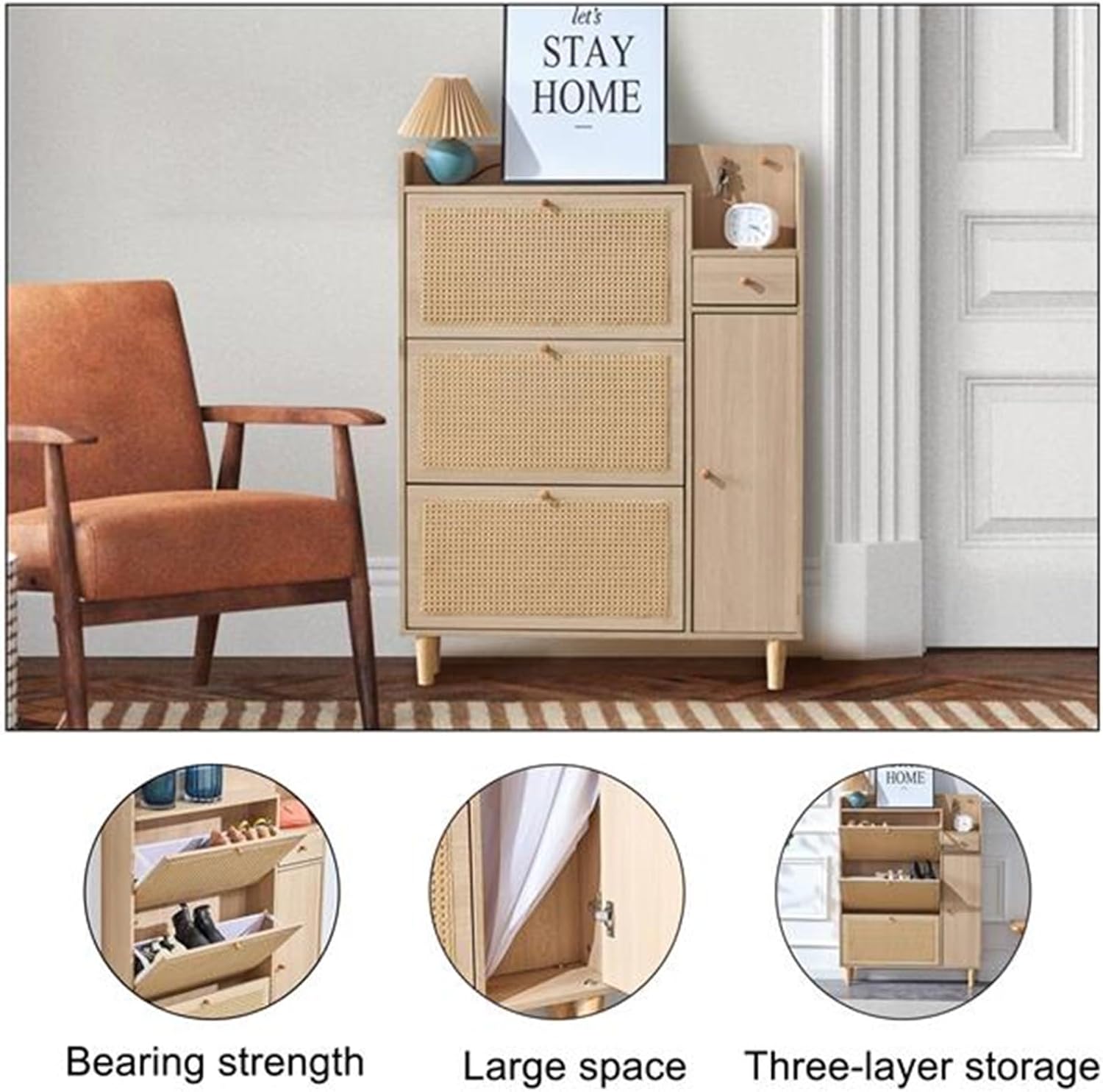 Modern Simple Storage Cabinet Shoe Cabinet Shoe Rack Folding Shoe Rack Japanese Rattan Suitable for Placement in The Aisle Porch Entrance and Living Room
