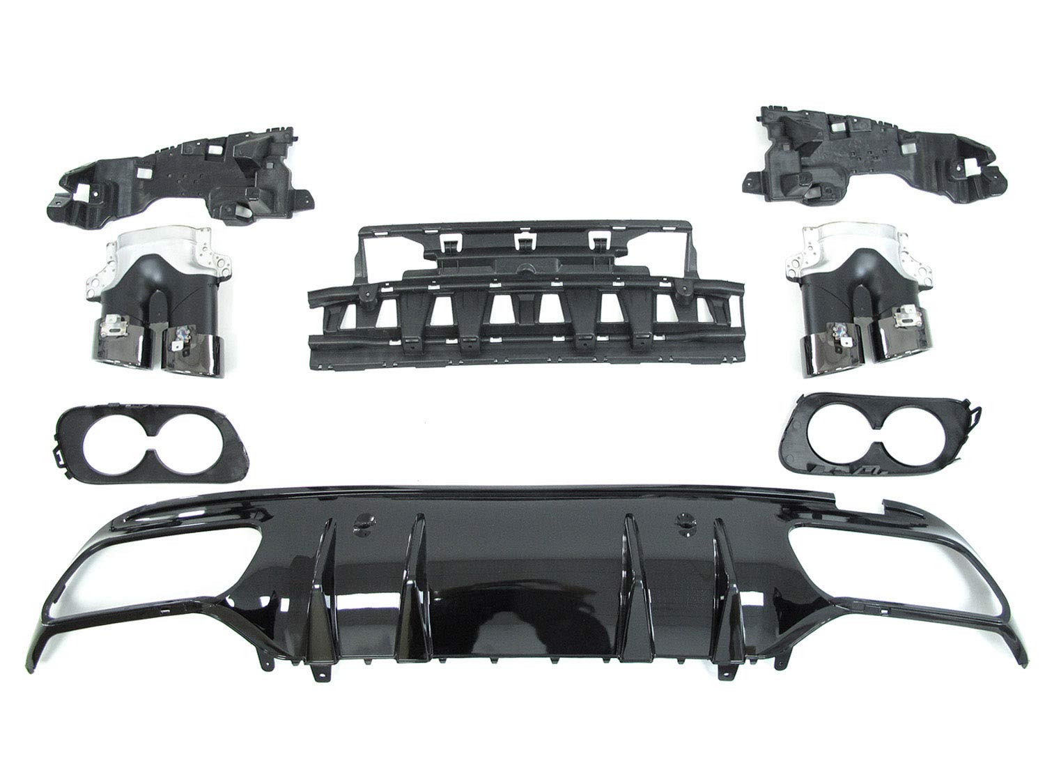 Heckdiffusor Diffusor + Auspuffblenden Schwarz für Mercedes Benz C-Klasse W205 S205 AMG Line Limo Kombi C43 AMG ab 2014 2015 2016 2017