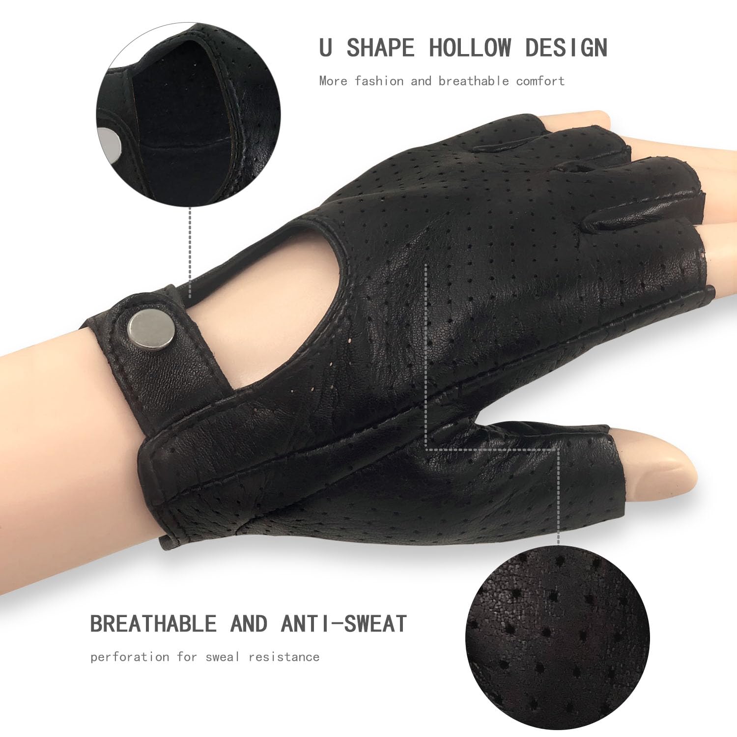Cuir pour Femme Gant à Maille Pleine sans Doigts Gant de Conduite à Demi Doigts