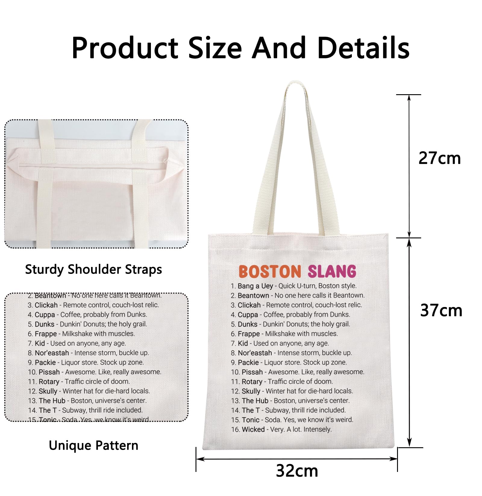 POFULL Boston State Trip Merch Massachusetts Gift New England Gift Boston Slang Tote Bag