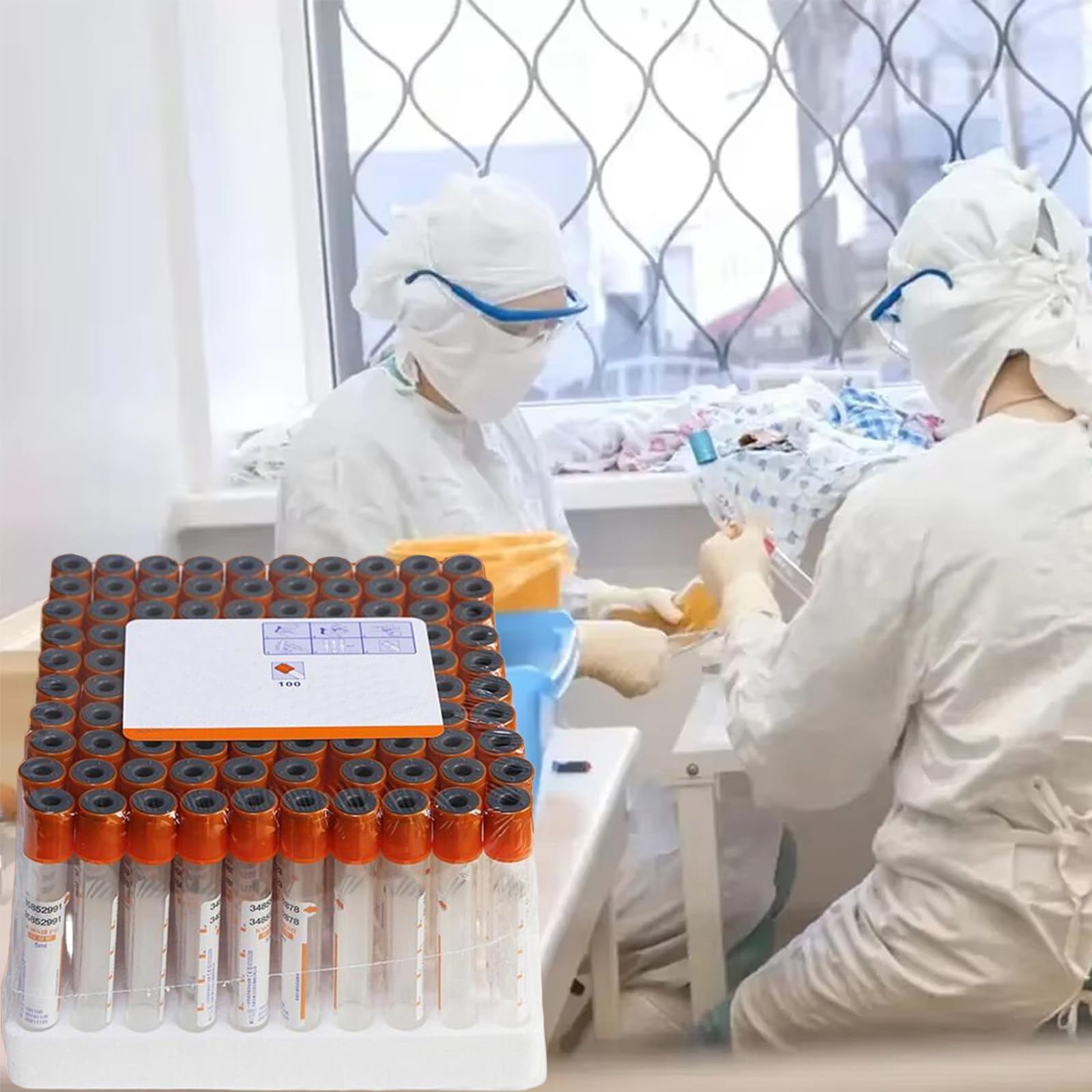 100 Sztuk Probówek PET Vacutainer do Pobierania Krwi Z Pomarańczową Górną Częścią do Laboratorium Krwi Zestaw Jednorazowych Probówek Wirówkowych 5ml
