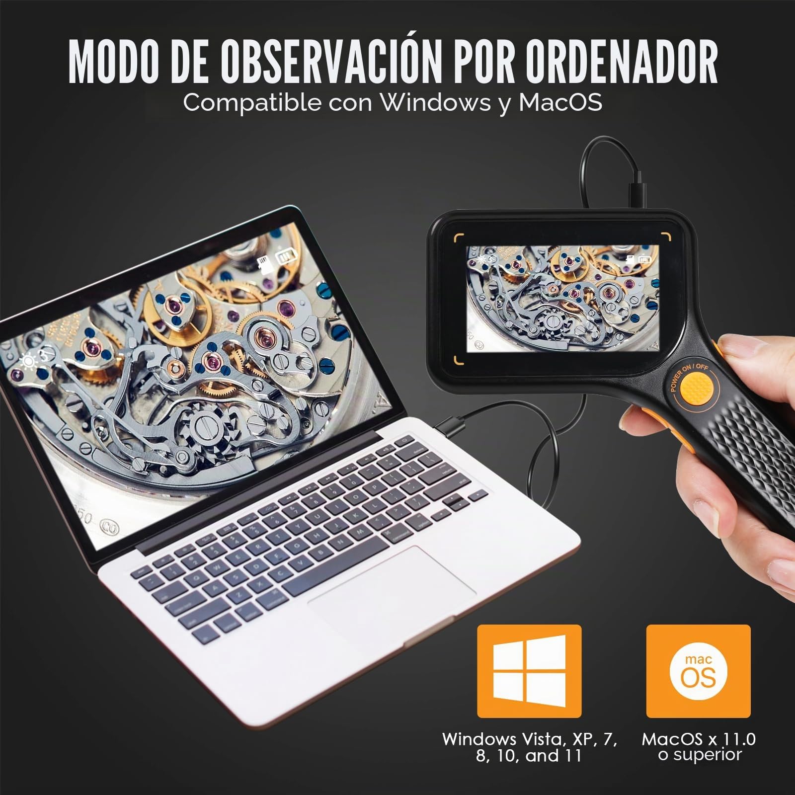 Microscopio digital portátil de 500X con pantalla IPS de 3 pulgadas, 8 luces LED, enfoque automático, cámara de 2 MP, lupa recargable de mano con soporte para tarjeta TF, compatible con Windows/Mac