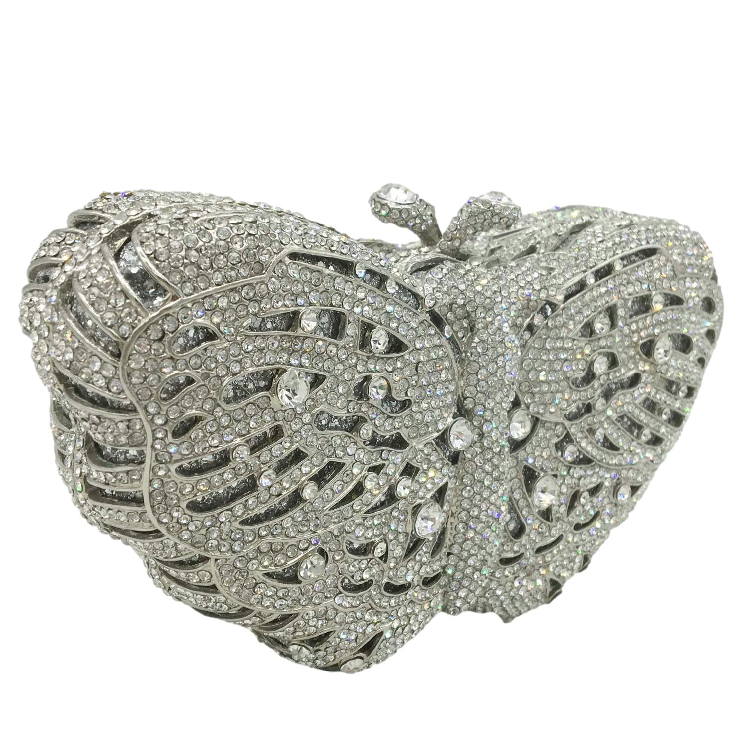 Mini bolso de mano de mariposa para mujer, formal, fiesta, noche, boda, minaudiere, Plata 2