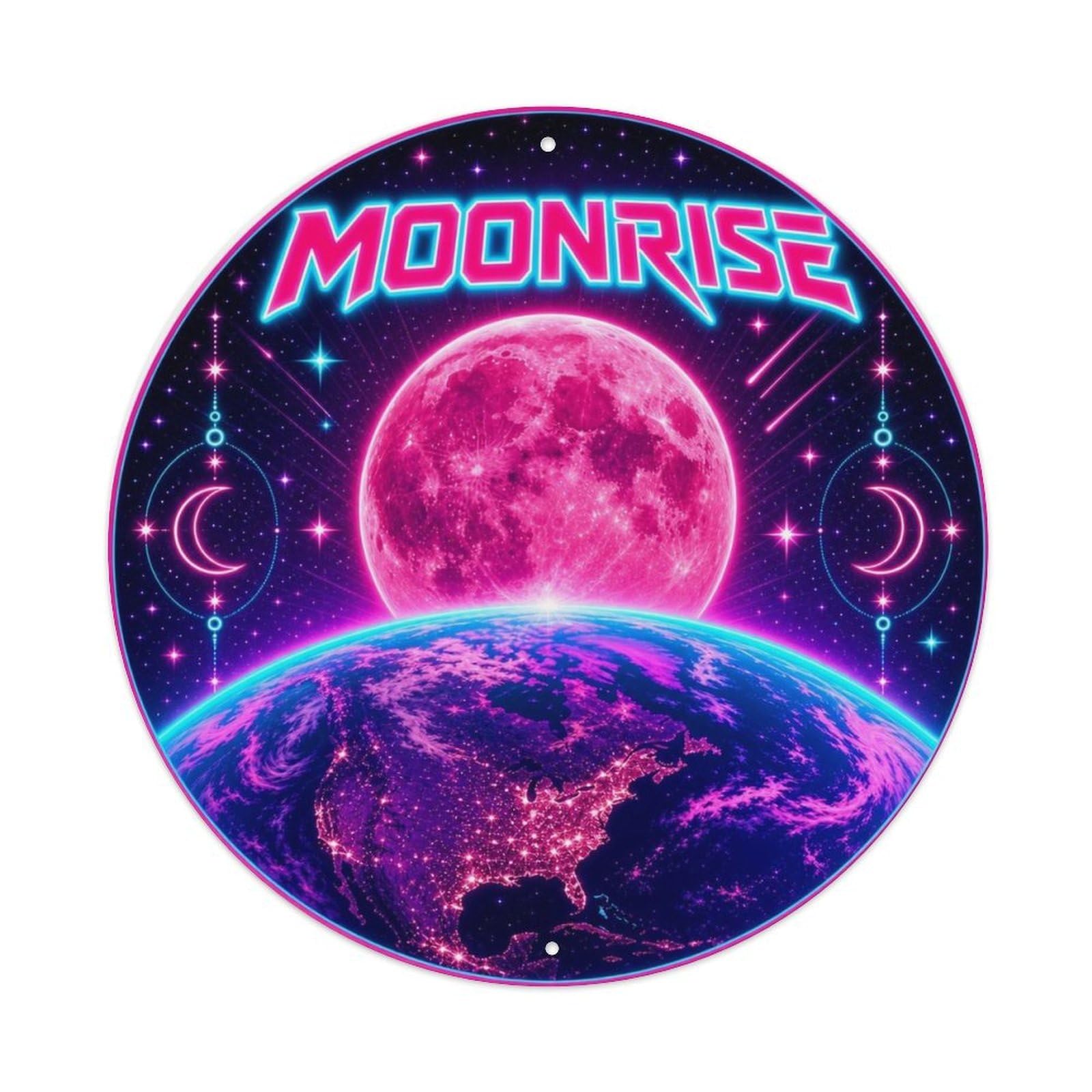 Earth Moonrise Solar System Celestial Starscape Metal Tin Sign Plaque Wall Decor for Cafe, Man Cave, Club Bar, Office, Home Garden Round Metal Poster 8x8Inch