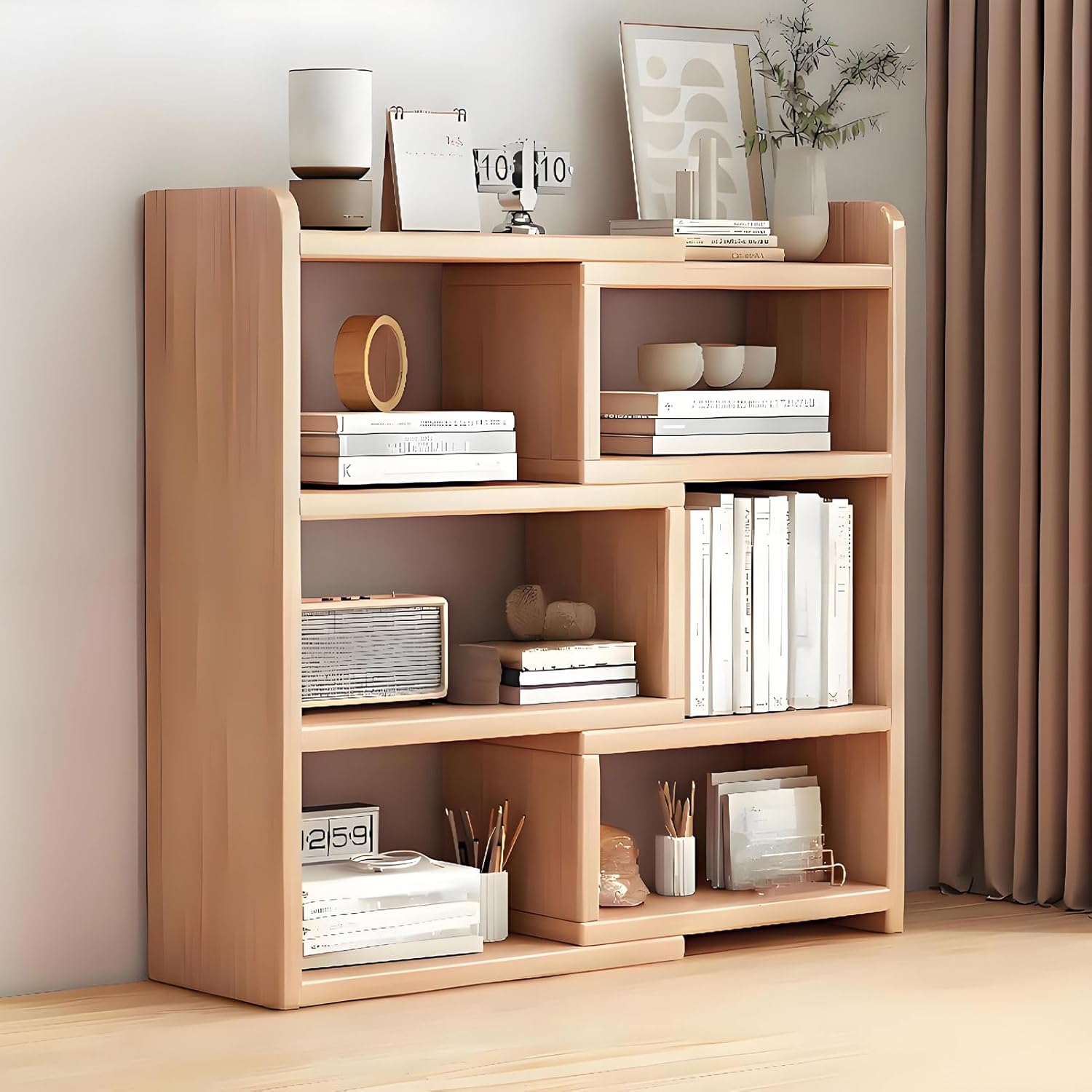 Expandable Bookshelf Wood Desktop - Organizer Bookcase Office Book Case Storage Rack Multipurpose Shelves Corner Display for Study,Living Room,Small Space