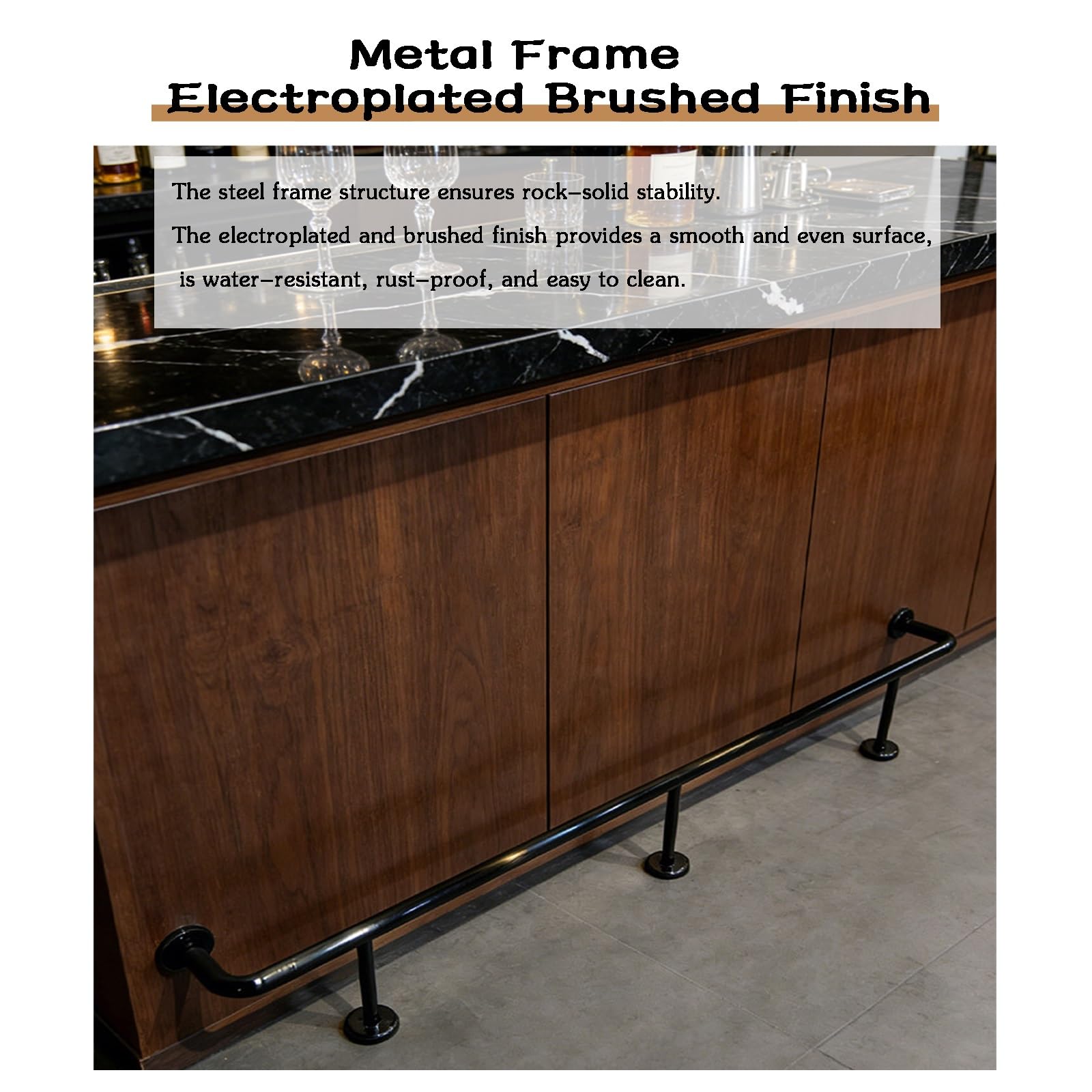 Sistema Completo De Reposapiés De Acero Inoxidable | Con Tubos Y Soportes for Mesas De Bar, Comedor Y Taberna En Sótano(L90cm/3ft)