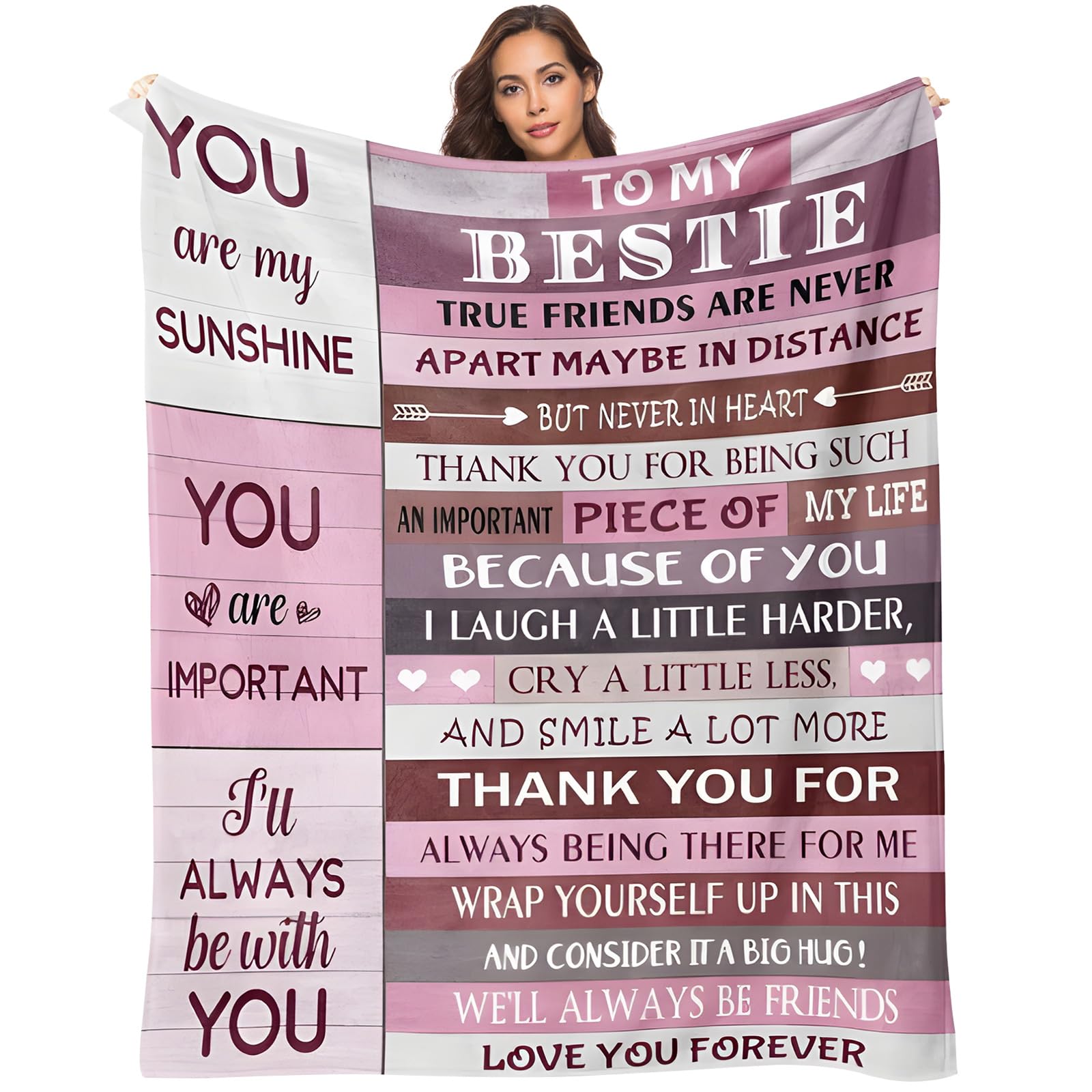 Ellecila Women's Pink Bestie Gifts For Blanket For Best Friend 150 * 130Cm, Gifts For Best Friends Bestie Throw Blanket, Friendship Gift, Birthday Gifts For Adult, Best Friend ,Sister (Bbsite)