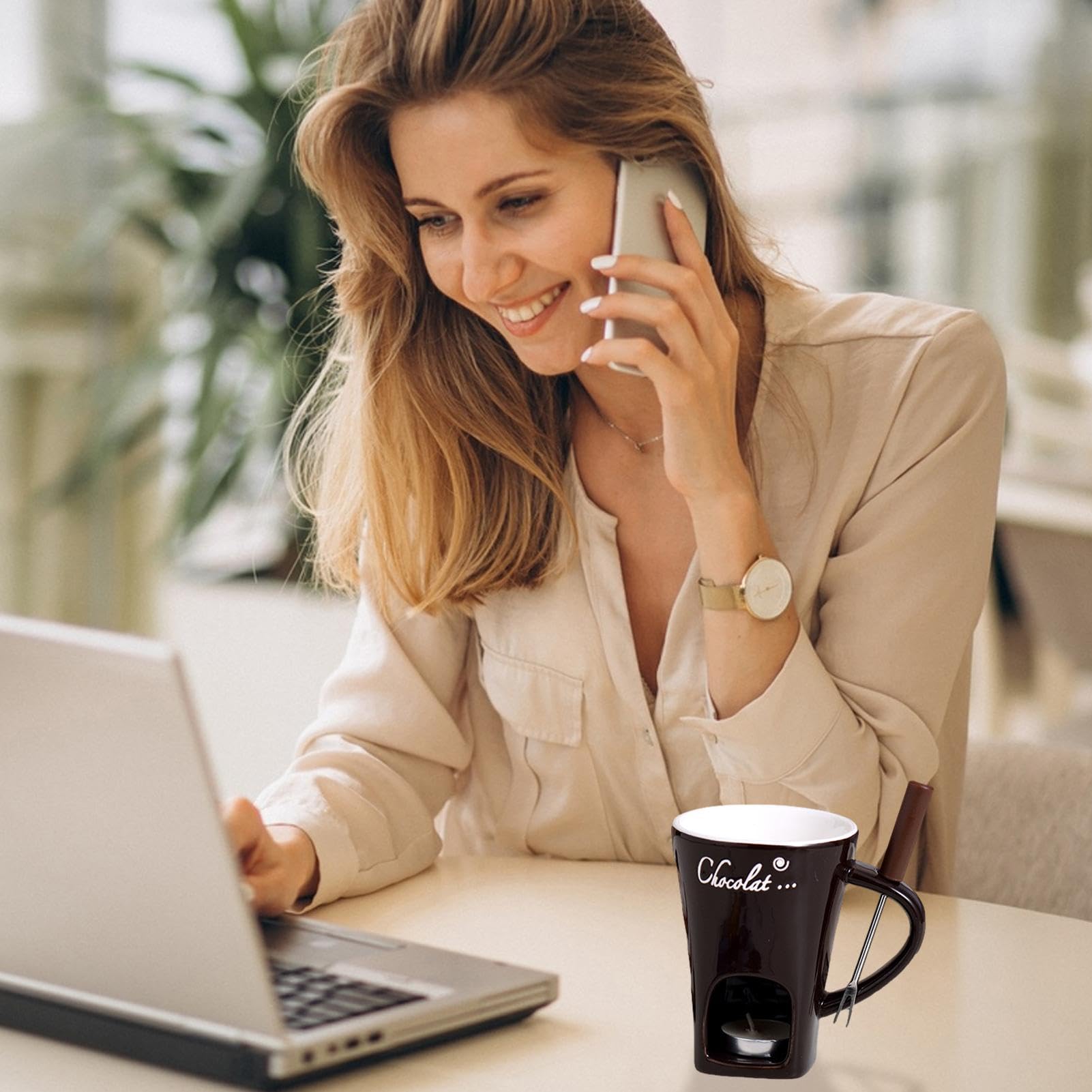 Schokoladen-Fondue-Set - Keramik Becher Mit Gabel & Kerze Für Gemütliche Abende