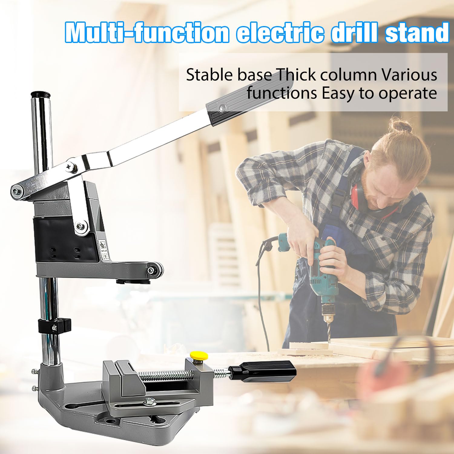 Soporte Taladro, Multifunción, Ajustable, Soporte Taladro Vertical, Diámetro del Orificio de Sujeción 43 mm, con Mordazas Planas, Taladro Vertical, para un Taladrado Preciso (1)