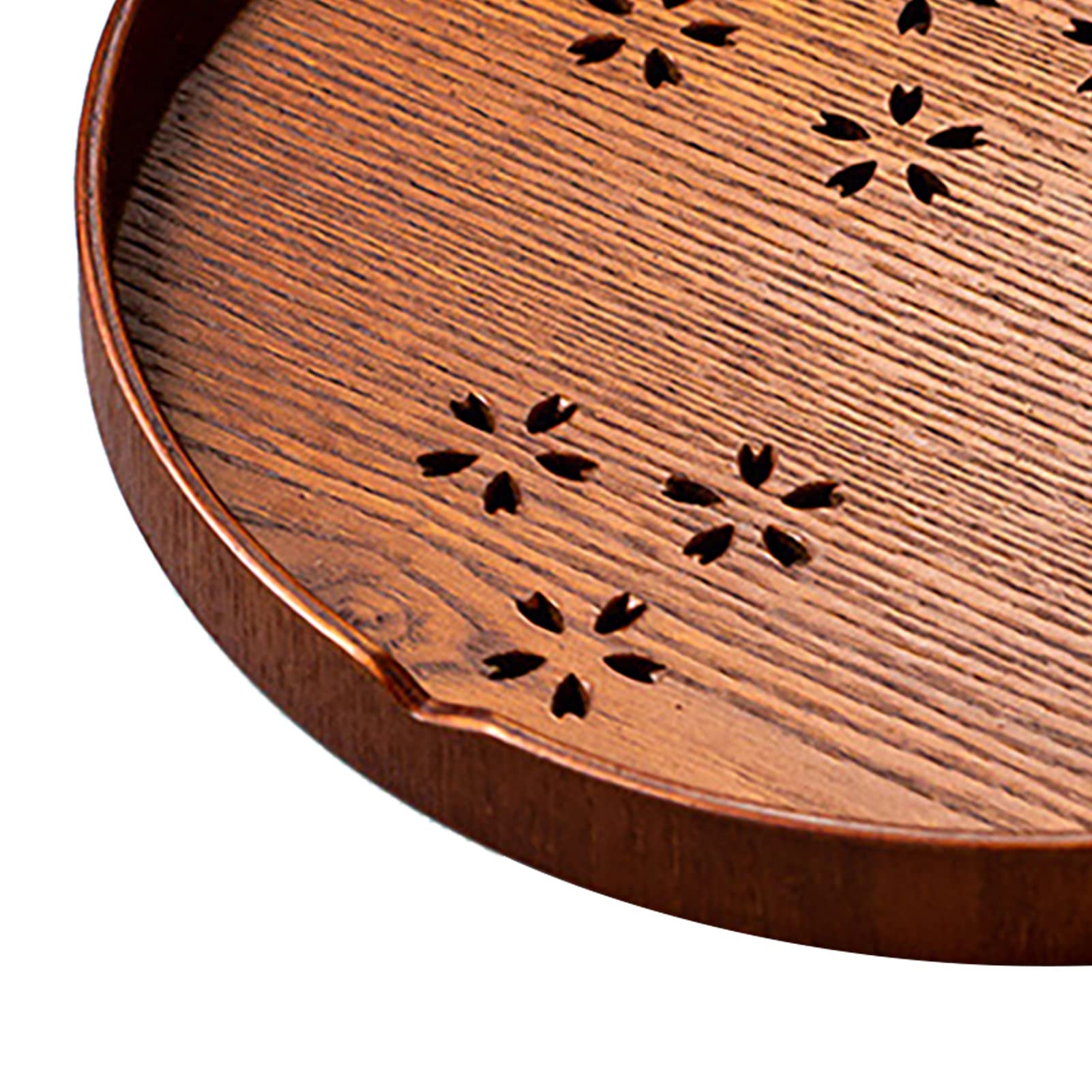 Plateau à Thé Rond En Bois 27cm - Style Dynastie Song Avec Motif Sakura - Pour Cérémonie Du Thé Ou Décoration
