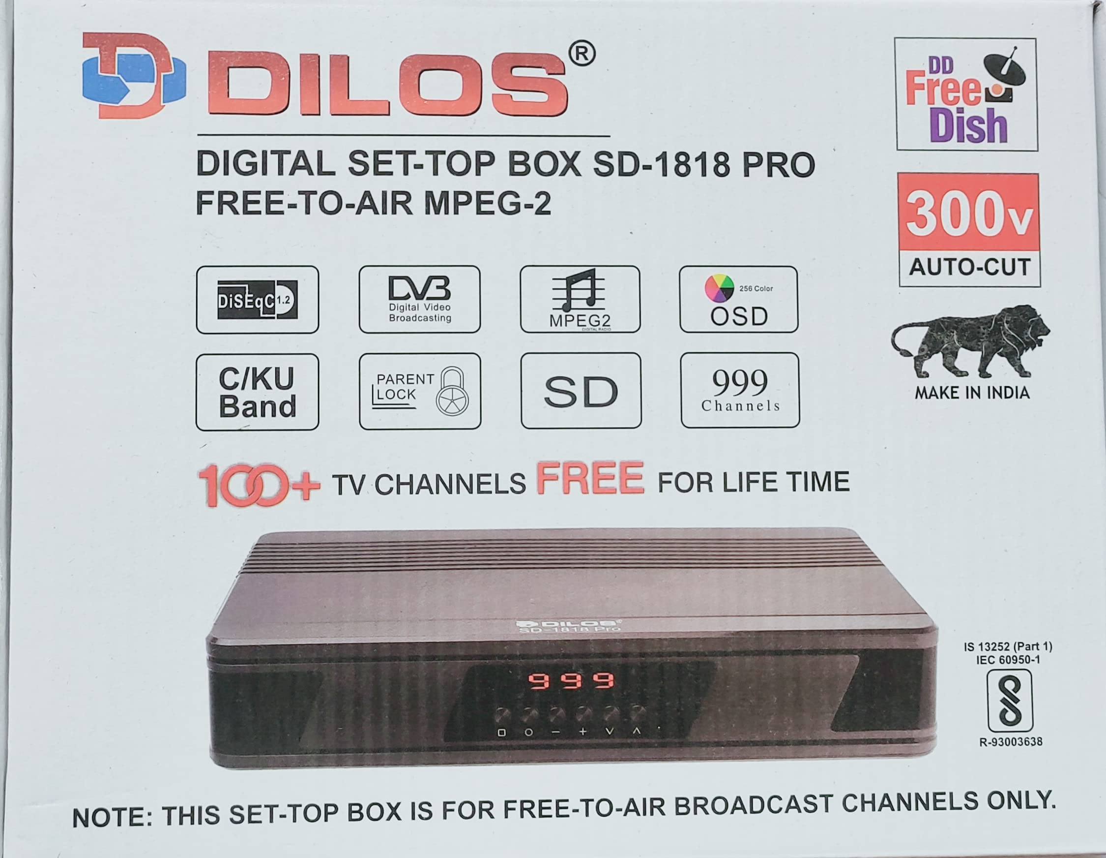 DILOS Digital Set TOP Box SD- 1818 PRO MPEG-2 DD Free to AIR Channel Life TIME