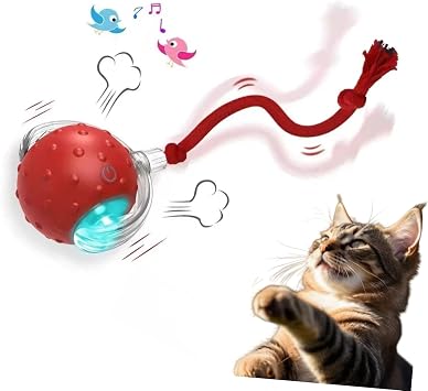 Interactive Cat Toy Ball Automatic Electric Rolling Ball with Chirping Bird Sounds, Motion-Activated Indoor Toy for Kittens and Cats, Fun Exercise Play Red