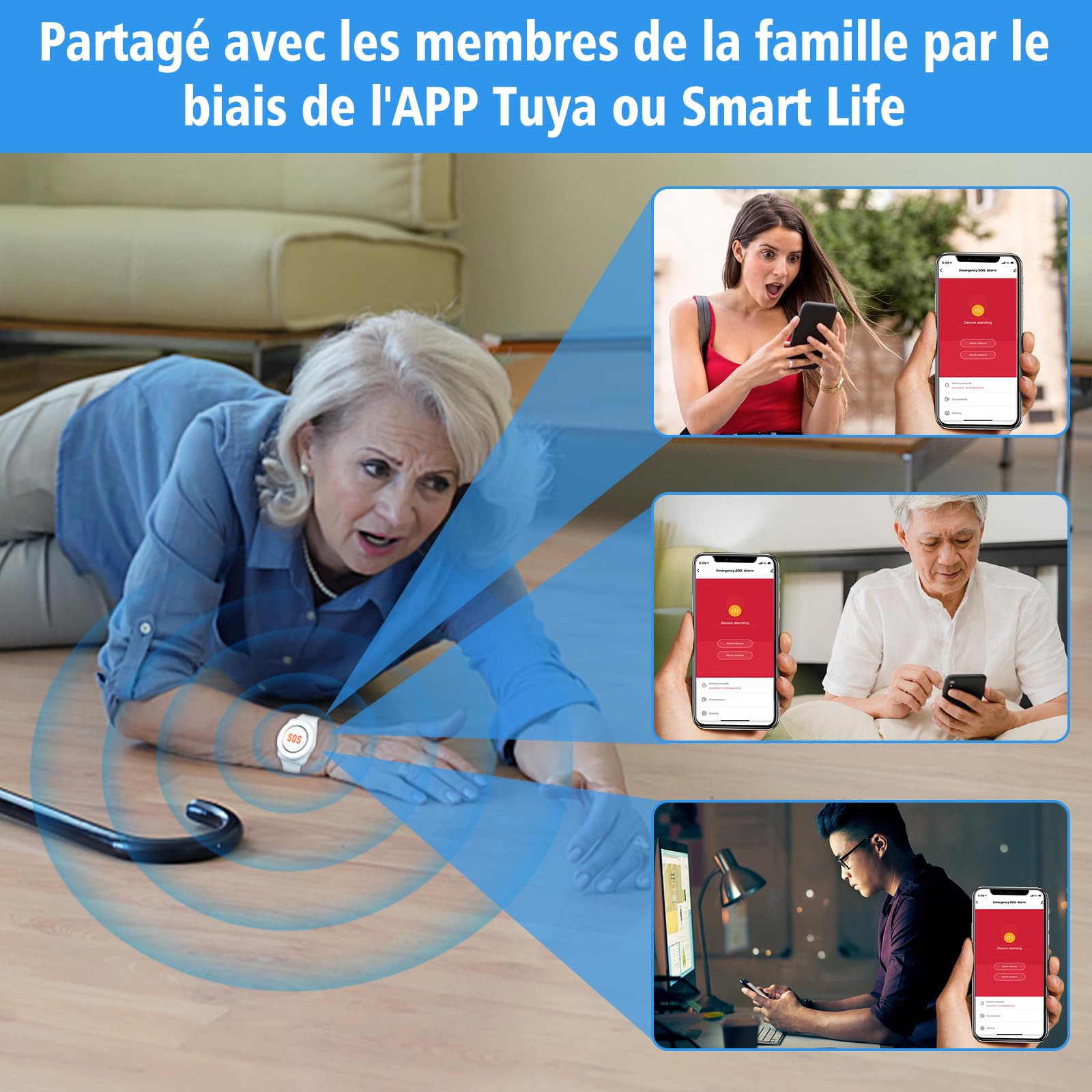 ChunHee Bouton d'appel d'urgence pour Personnes âgées avec WiFi Smart Senior Système d'alerte d'appel d'urgence pour Patients âgés handicapés | Connexion avec smartphone, plusieurs proches peuvent recevoir des notifications, protection IP55 pour la maison