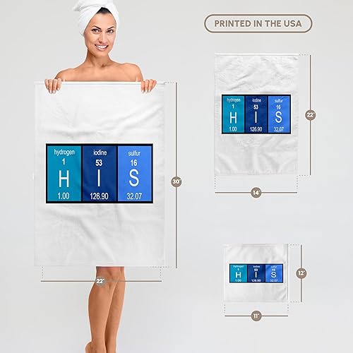 Vista 7 de Juego de toalla de mano con texto en inglés His in Elements from Periodic Table-Half of His and Hers, 15.0 x 22.0 in