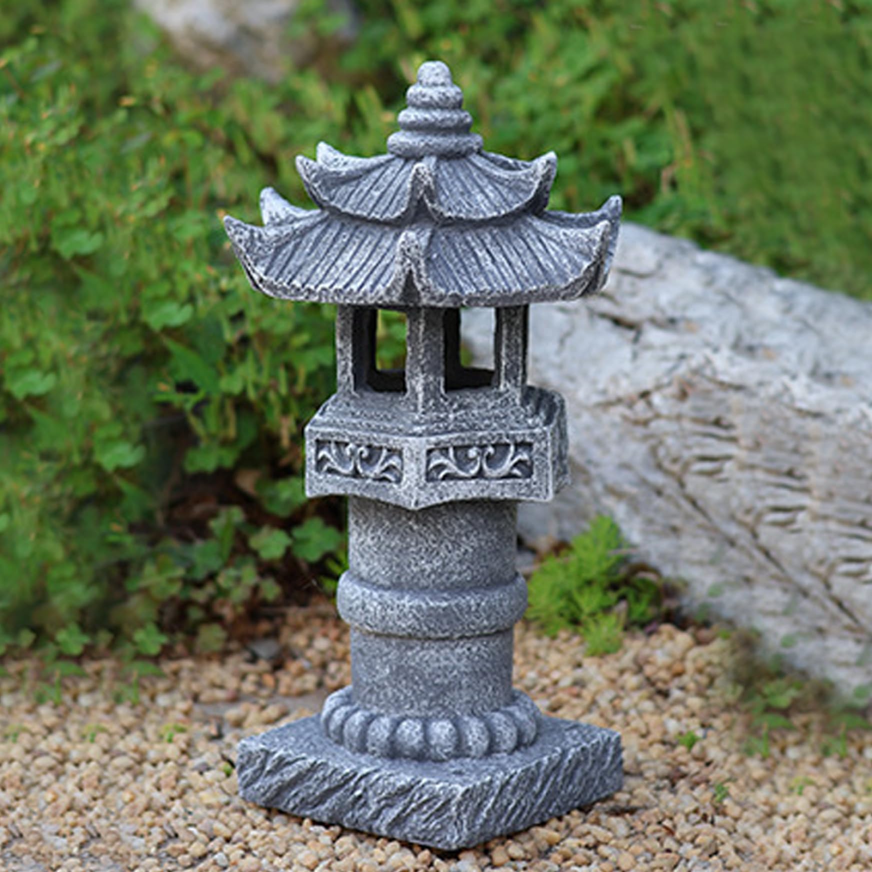 Comebachome Grey Japanese Pagoda Statues, Waterproof Solar Pagoda Lantern, 4.8X4.8x12 Inch Decorative Japanese Stone Lantern For Garden Yard Lawn Balcony, Patio, Porch