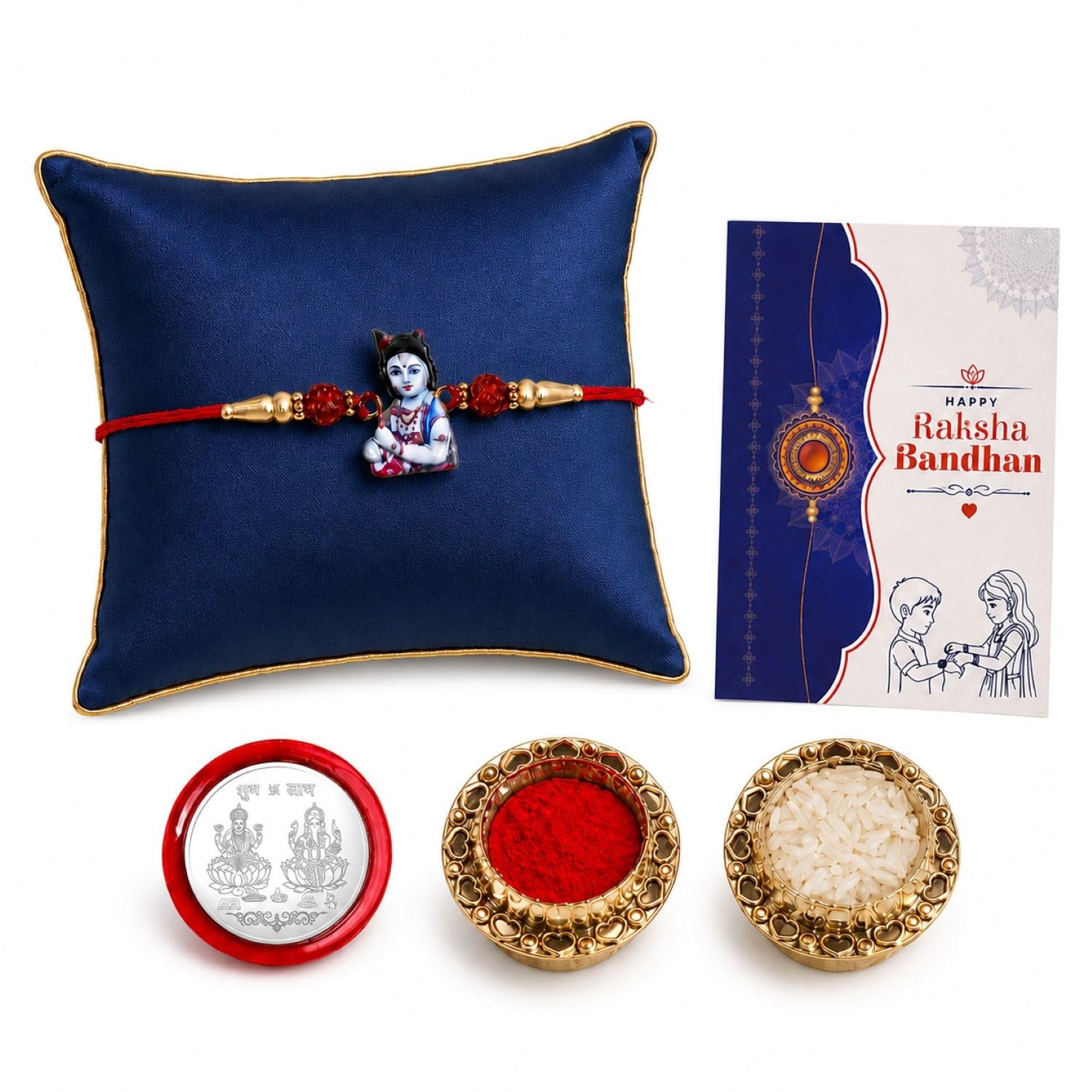 oblivion Rakhi For Brother - Elegant Stylish God Designer Rakhi with Beads and Silver Colour Pooja Coin, Tilak Set & Greeting Card - Traditional Raksha Bandhan Combo for Bhai-picture-8