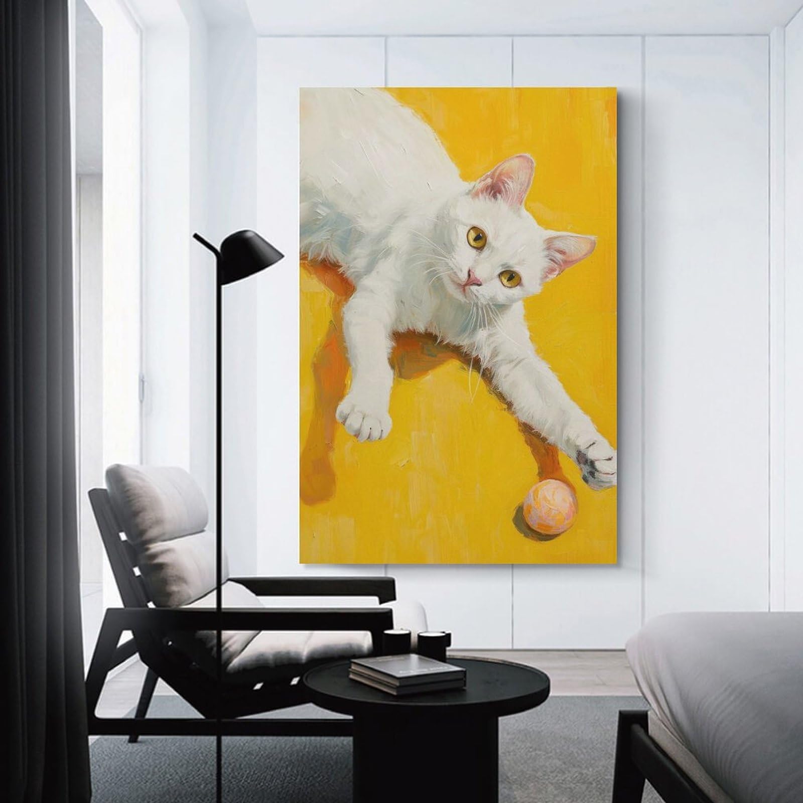 Junmoney Canvas Art Print Playful Feline Charm, 24x36inch(60x90cm), for Office, Study Or Home Workspace, Decorative Artwork for Productive Spaces