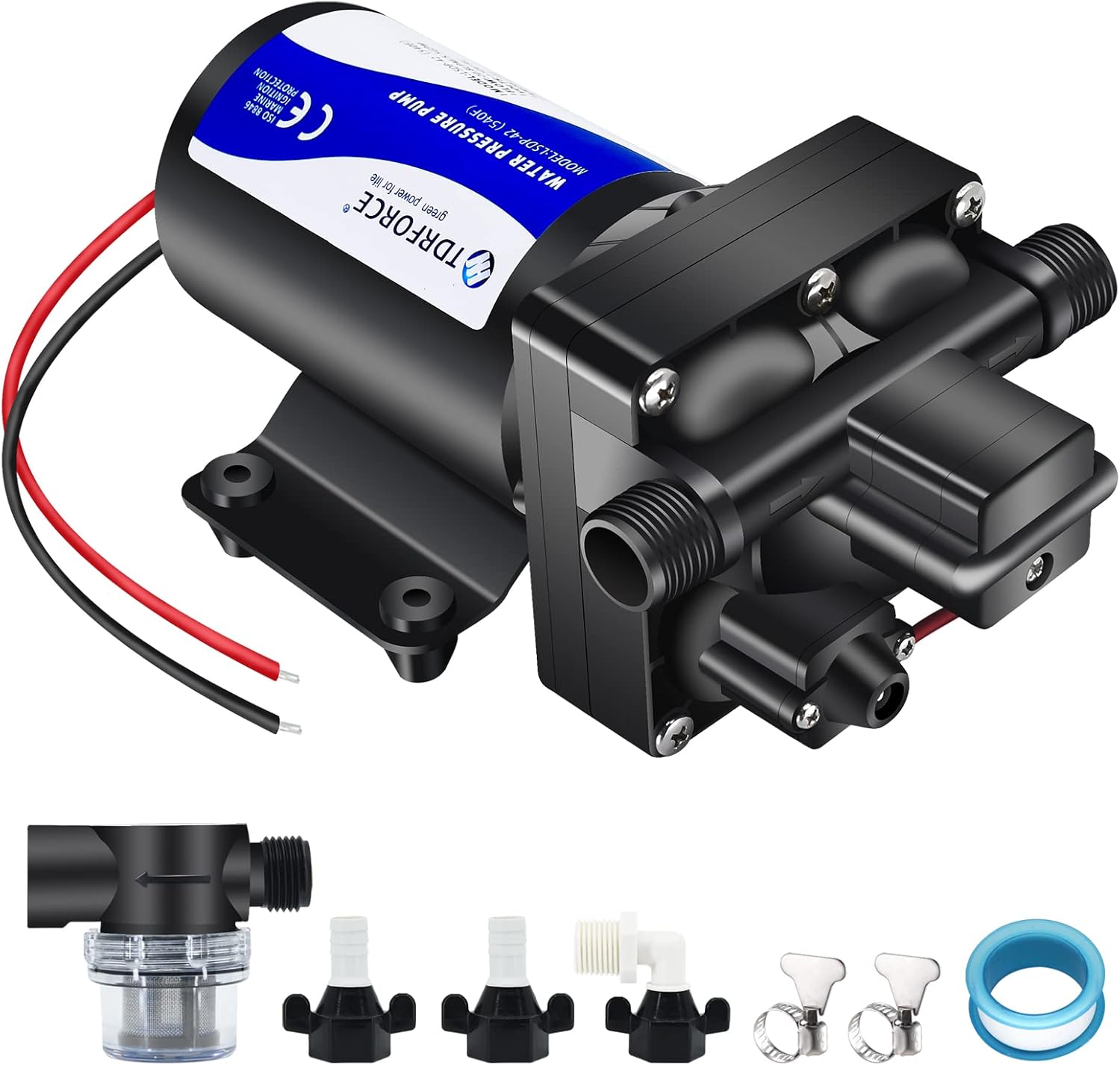 TDRFORCE 12V DC RV Fresh Water Pump 5 GPM Pressure Increase Booster Pump 70 PSI