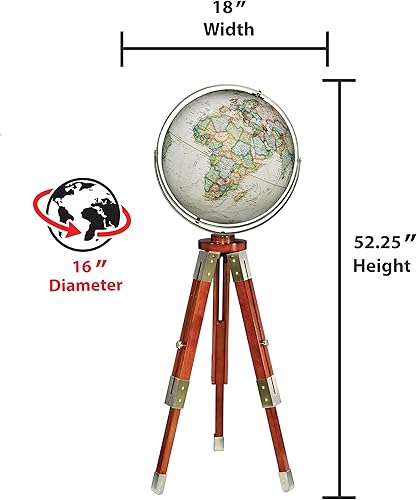 Miniatura 3 de National Geographic Eaton - Globo de suelo de 16 pulgadas de diámetro con patas ajustables y meridiano chapado en latón y accesorios
