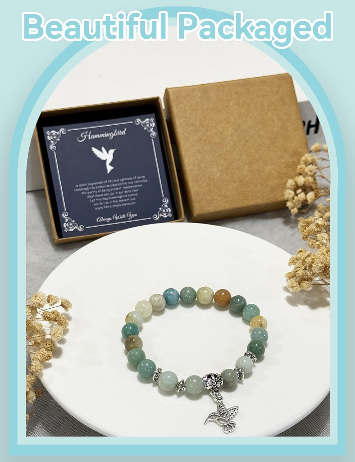 Hummingbird Gifts for Women, Motivational Gifts for Mom, Mothers Day Hummingbird Bracelet, Strength Bracelets for Women, Gifts for Her, Anxiety Bracelet, Stretch Natural Stone Beaded Bracelets - Image 4