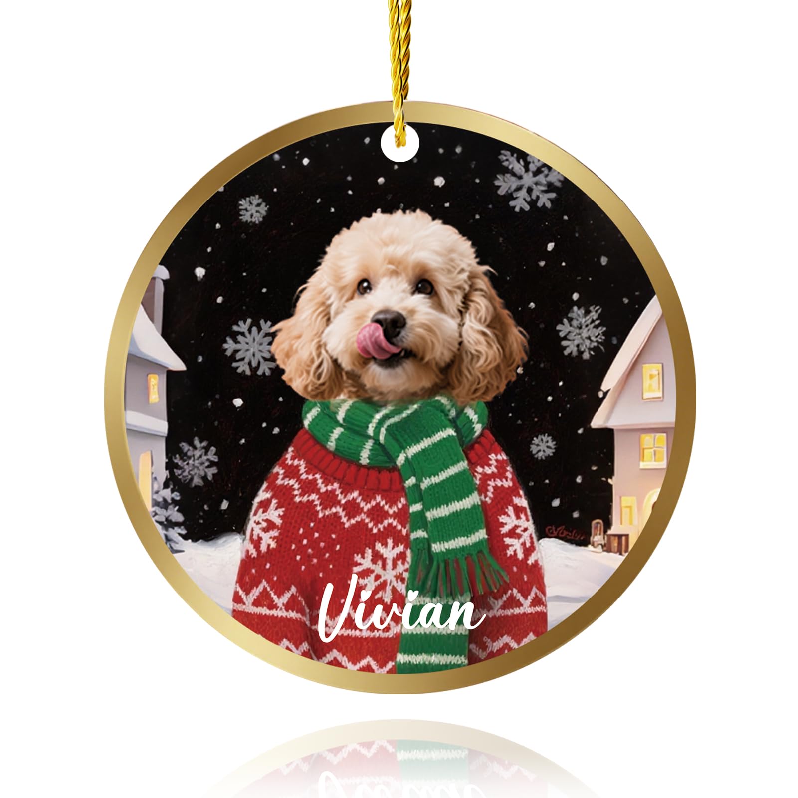 witfox Personalised Dog Christmas Ornament - Funny Custom Cutout Pet Portrait Ceramic Bauble with 4 Adorable Xmas Outfits, Dog Christmas Tree Decorations, 3 Size Options