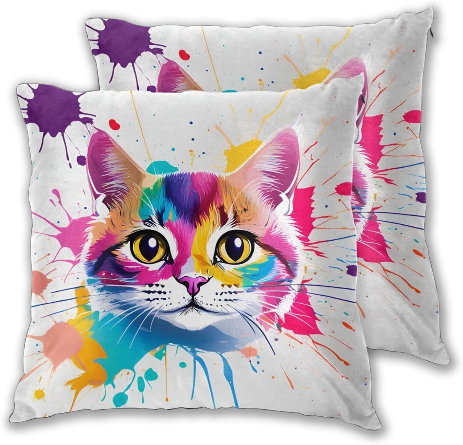 Cute Watercolor Cat Throw Pillow Cover 16x16 Inch Decorative Pillow Cases Soft Throw Pillows for Living Room Bedroom Sofa Couch Cushion Cover Set of 2