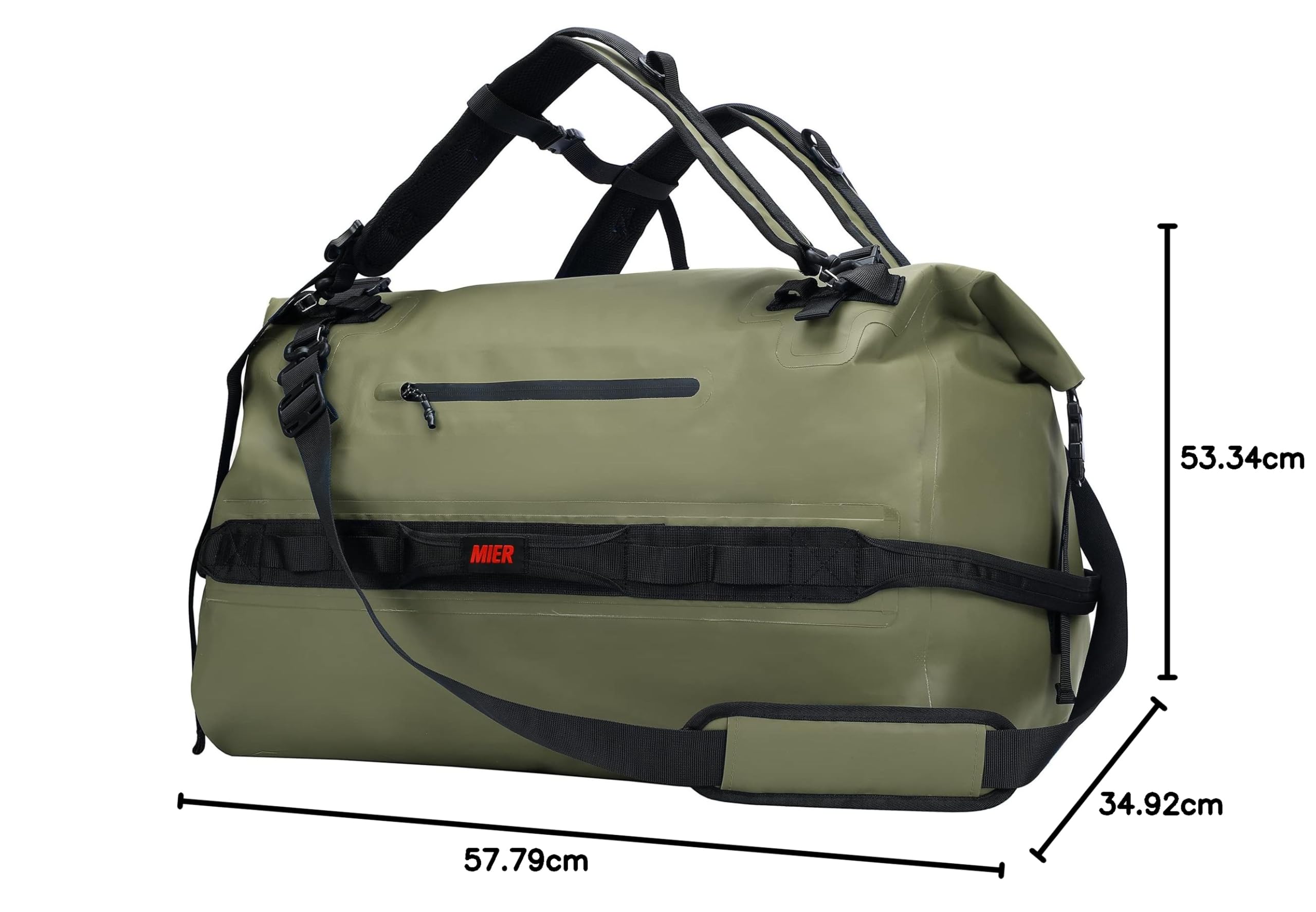 MIER - Borsone da viaggio impermeabile per kayak, rafting e canottaggio, nuoto, campeggio, viaggi, palestra, spiaggia, 60 l, verde militare