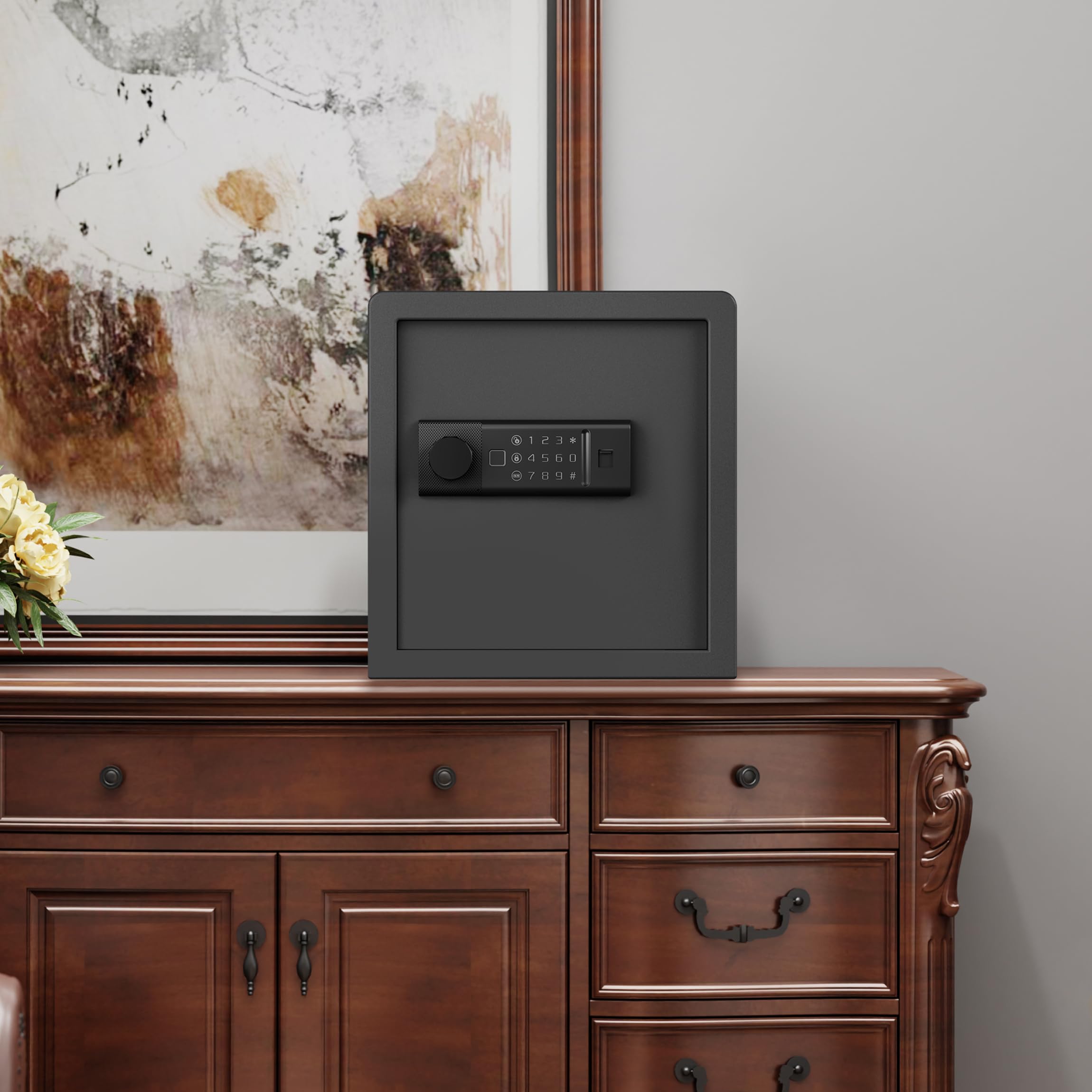 RPNB Coffre-fort biométrique, pavé tactile rétroéclairé, petit coffre-fort pour la maison avec port USB-C d'urgence, voyant lumineux, coffre-fort en alliage d'acier pour l'argent et les bijoux, 34 l