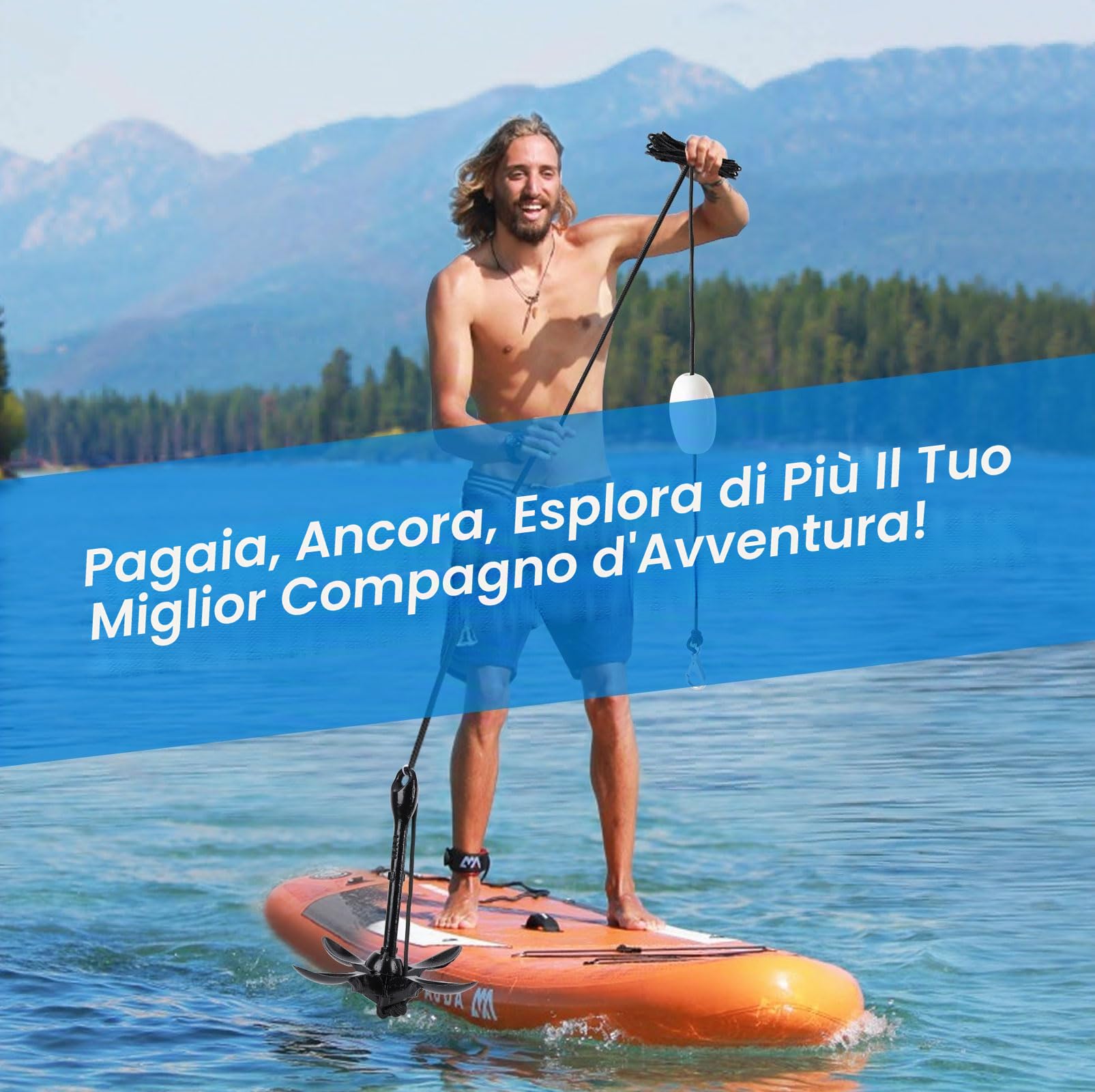 Alpinista Ancora per kayak, 1,6 kg, ancoraggio per kayak, kit di ancoraggio per kayak, SUP, canoa, con corda da 12,2 m