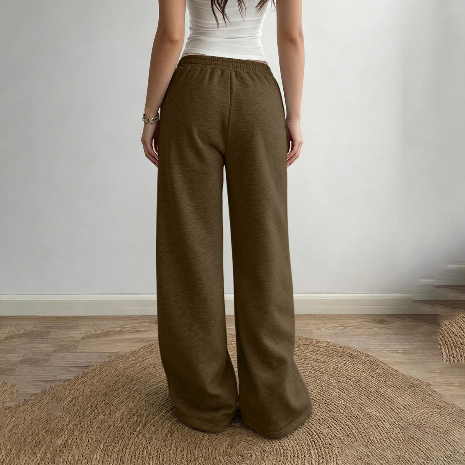 Generico Pantaloni da Jogging Donna Pantaloni Lunghi a Vita Alta Pantlone Cotone con Coulisse Regolabile Leggeri e Comodi Pantalone da Corsa con Tasche Tinta Unita Pants Baggy per Fitness e Sport