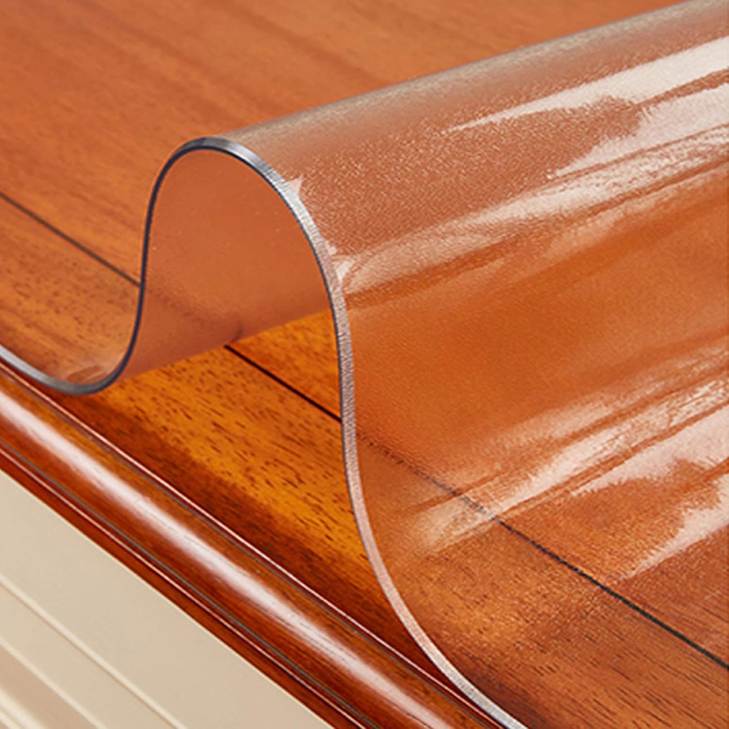 Protector de mesa con bordes biselados mate, de plástico transparente de 0.079 pulgadas, protector de mantel impermeable, para mesa de comedor,