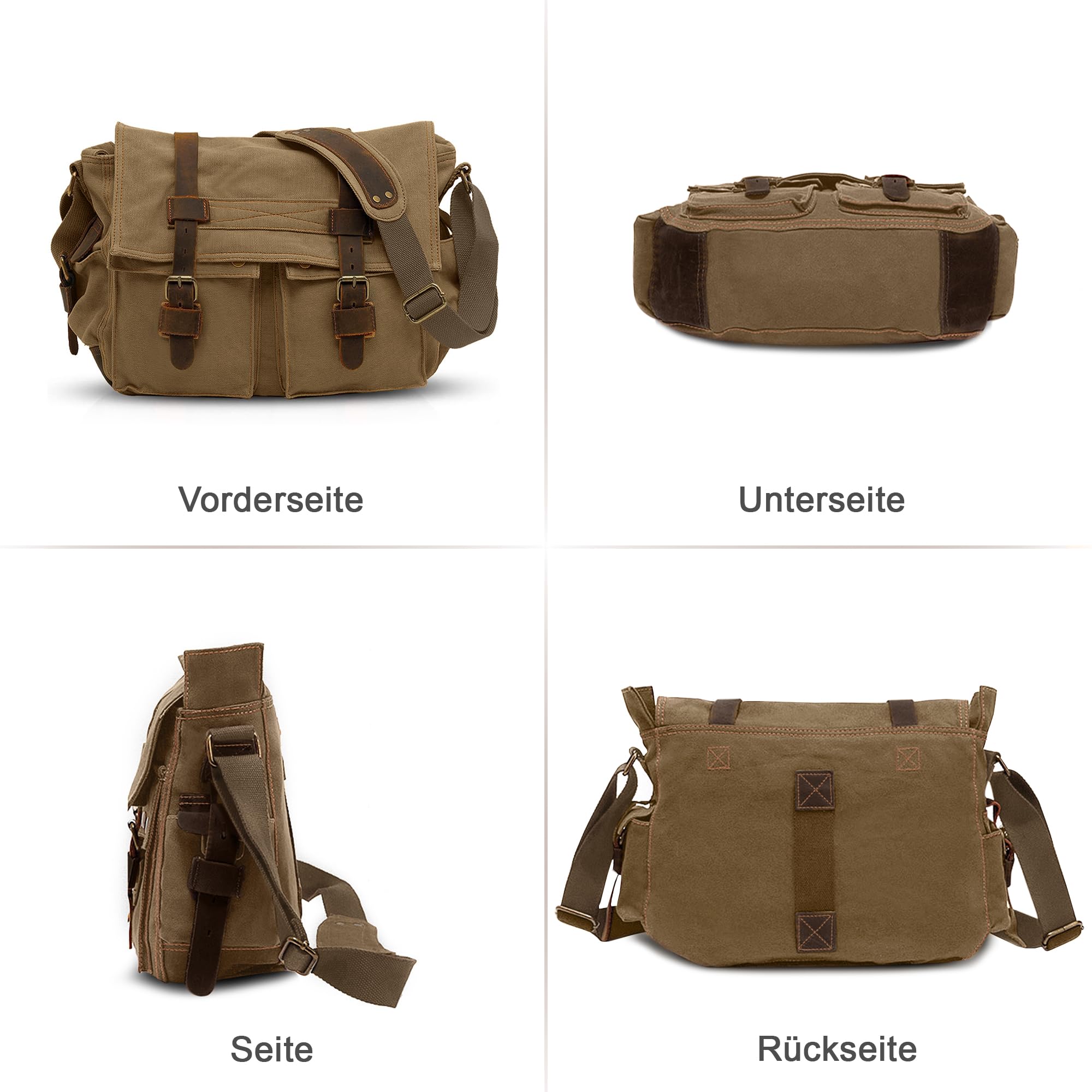 VARLIVOO Umhängetasche für Herren, Vintage Canvas Schultertasche Messenger bag, Große 15" Zoll Laptoptaschen Arbeitstasche für Arbeit Reisen Schule Braun A