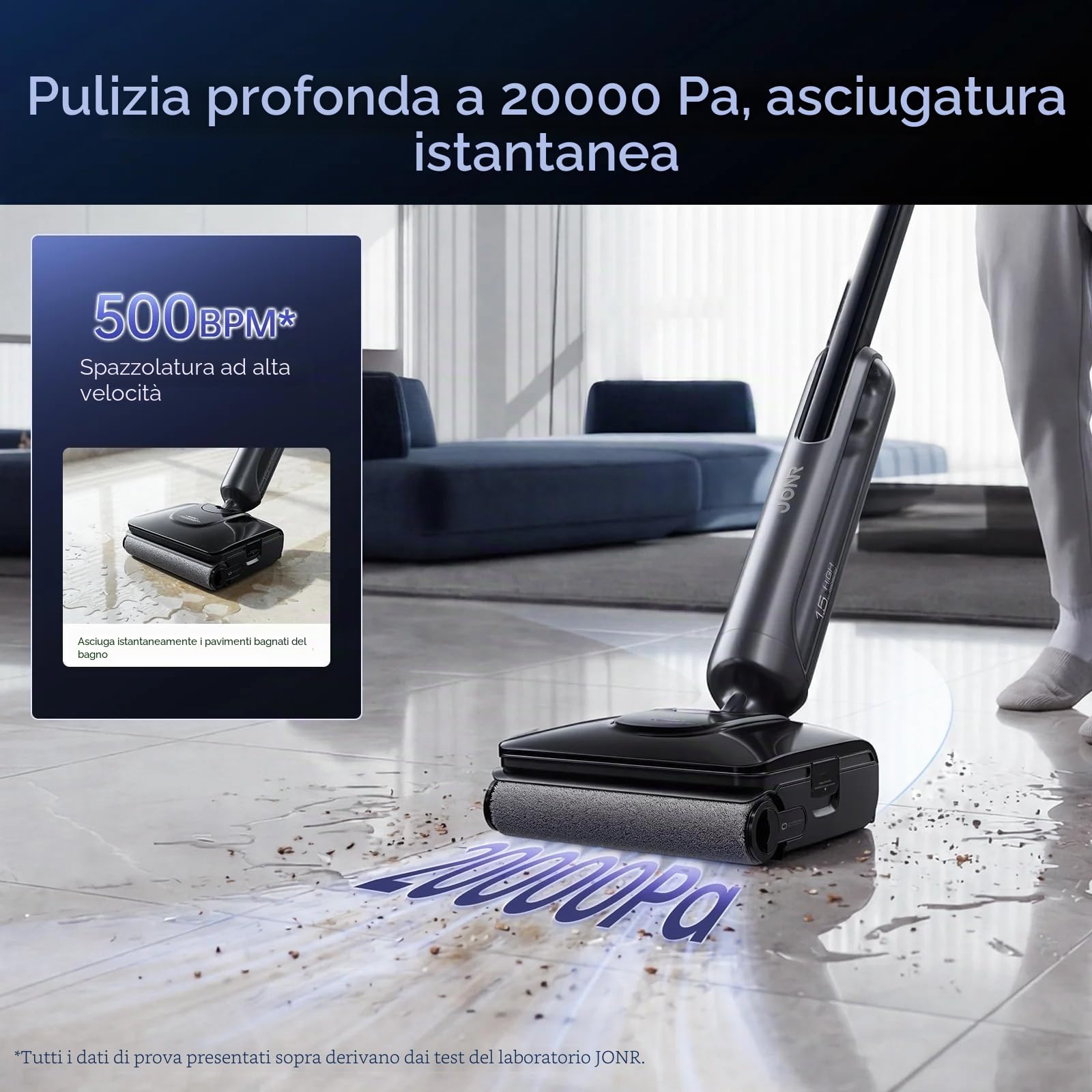 JONR 20000 Pa H2 aspirapolvere a secco bagnato,Design Innovativo Protezione Odori,Serbatoio Acqua Extra Grande 1500ml con Posizione Piatta a 180° (Potenza Aspirazione e Acqua Inalterate),45 Min. (S)