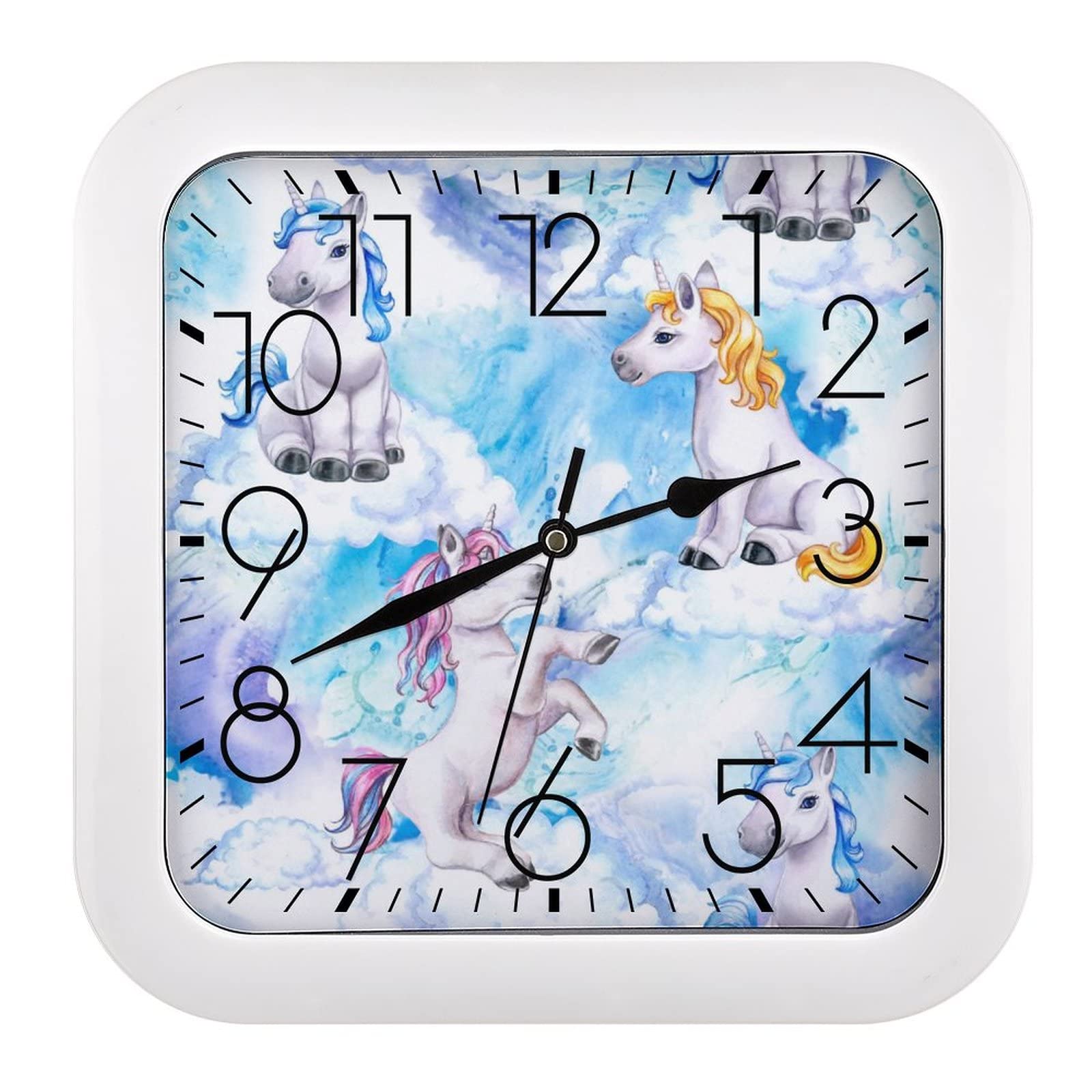 Licorne Mignonne Moderne Pendule Murale Horloge Silencieuse Enfant Chambre 26cm