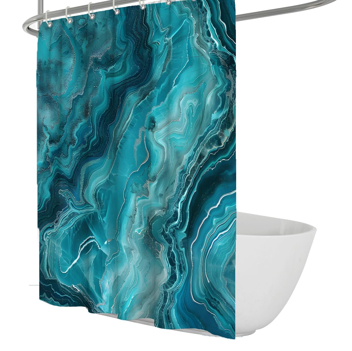UIRINGART Luxury Turquoise Green Bath Drapery W150xL200cm Elegant Geode Agate Abstract Liquid Crystal Swirl Fabric Shower Curtains with Hooks Water Repellent Anti Mould Washable Polyester Tub