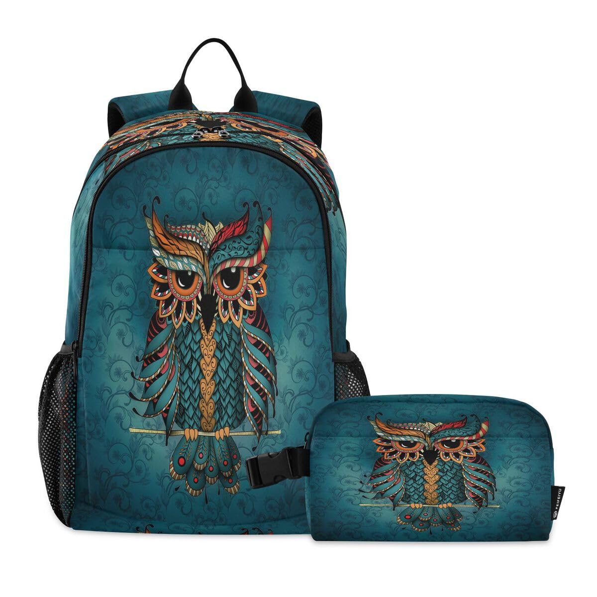 Sac à dos et sac à déjeuner hibou vert pour pique-nique et sorties scolaires