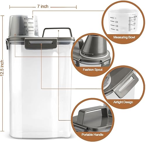 Miniatura 4 de TIOVERY Recipiente de almacenamiento de comida para perros mejorado, pequeño, hermético, dispensador de alimentos para mascotas con boquilla de