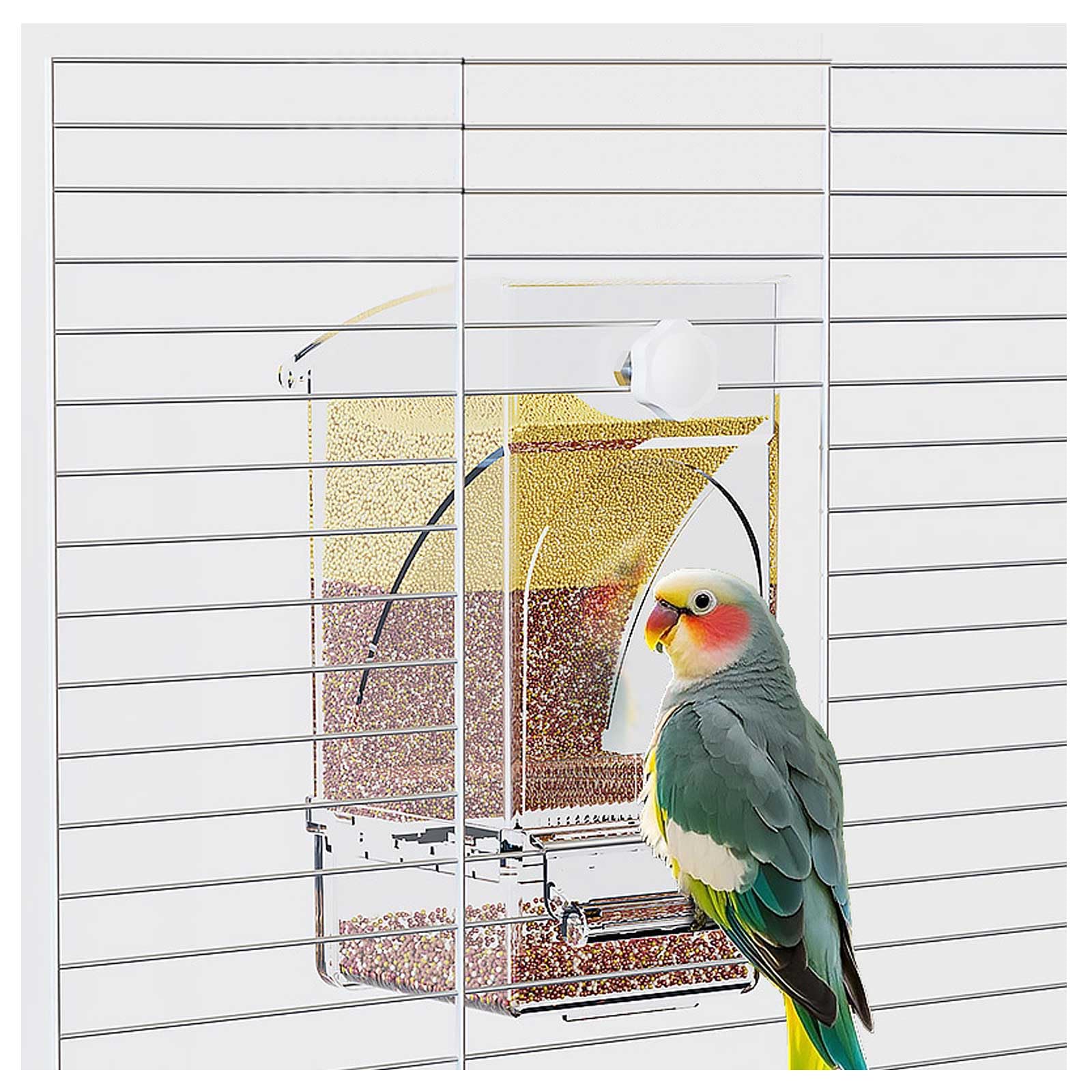 オウム自動給餌器 透明 大容量 バードフィーダー 鳥の餌箱 餌入れ 食べ殻の防止 こぼれ防止 取り付け簡単 使いやすい 旅行 留守番に便利 文鳥 オウム インコ用 ケージアクセサリー