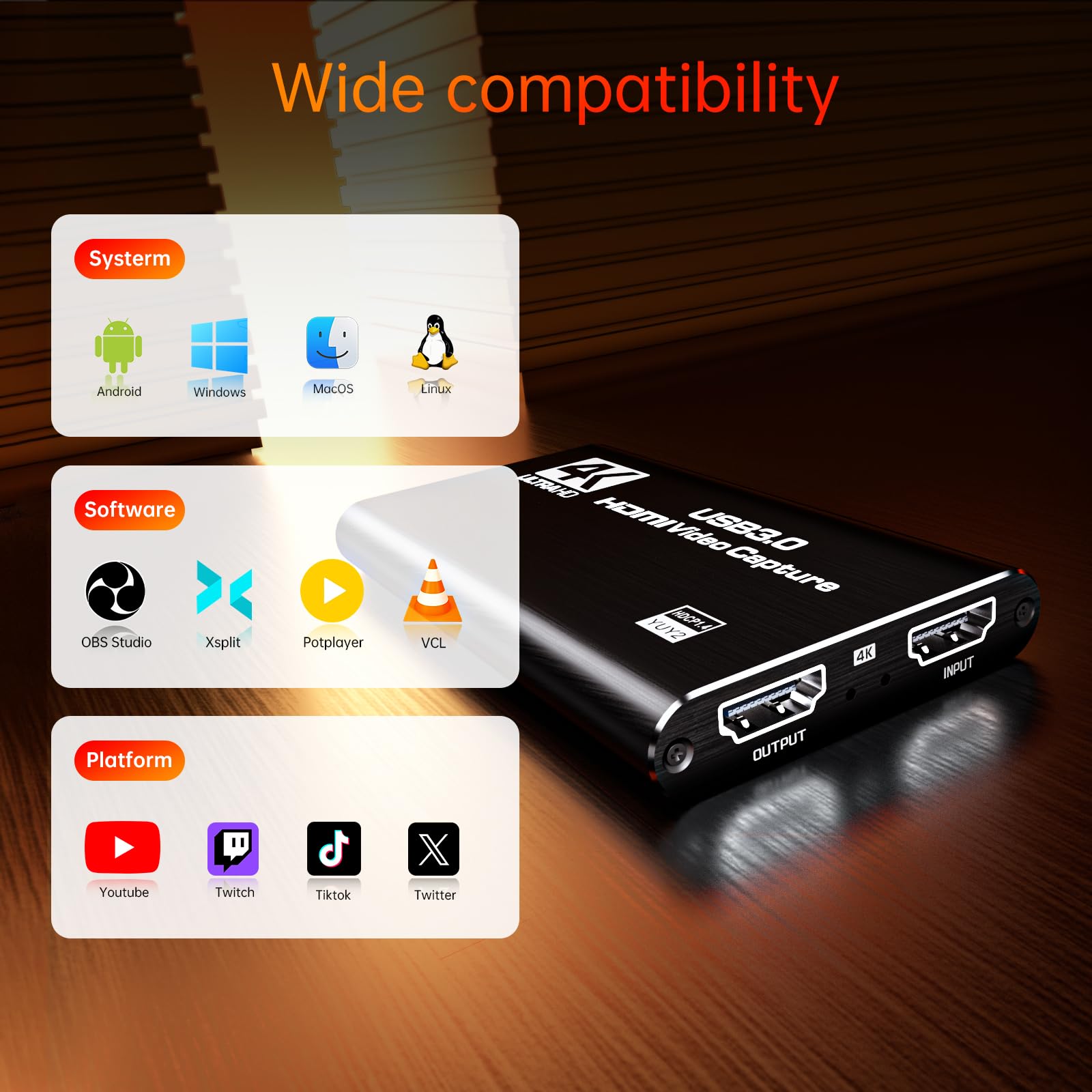 Carte de Capture HDMI Newhope pour Streaming, Capture Full HD 1080P 60FPS USB 3.0 Audio Vidéo, pour Streaming Caméra/Xbox/PS4/PS5/Switch/PC
