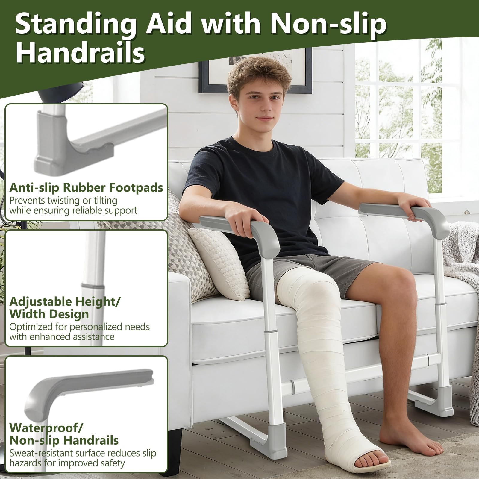 Aide pour Se Lever du Lit, Barre d'appui pour Se Lever, Aide de Hauteur et de Largeur Réglables, Aide au Levage de Canapé, Ergonomique pour Canapé pour Patients, handicapés