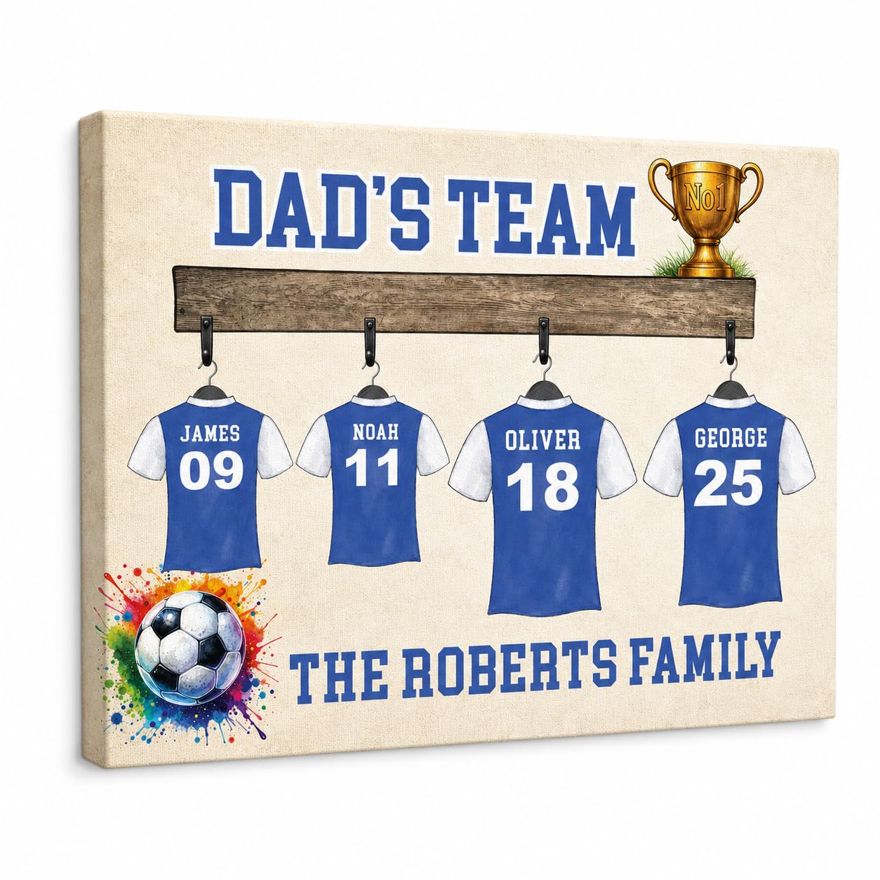 Star Online Personalised Father’s Day Football Team Canvas Gift for Dad Choose Your Squad Shirts, Custom Name Kids Keepsake Present for Daddy or Grandad (Dad's Team) — image 1