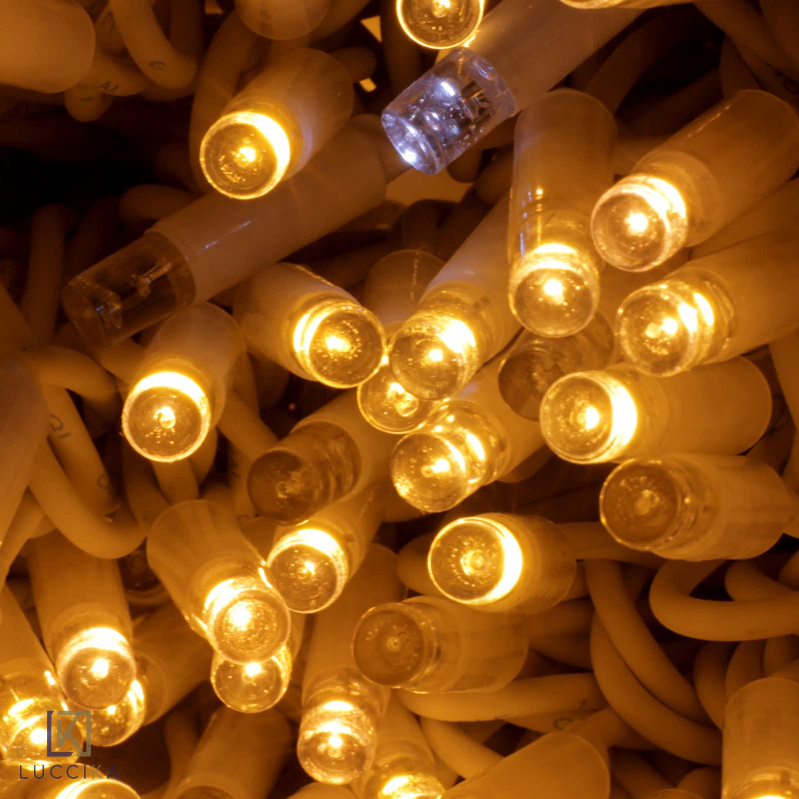 Luccika Guirlande lumineuse de Noël à LED professionnelle avec MaxiLED pour restaurants, hôtels, routes, pour usage extérieur et intérieur (blanc chaud avec flash blanc glacé, 10 mètres – 100 LED)