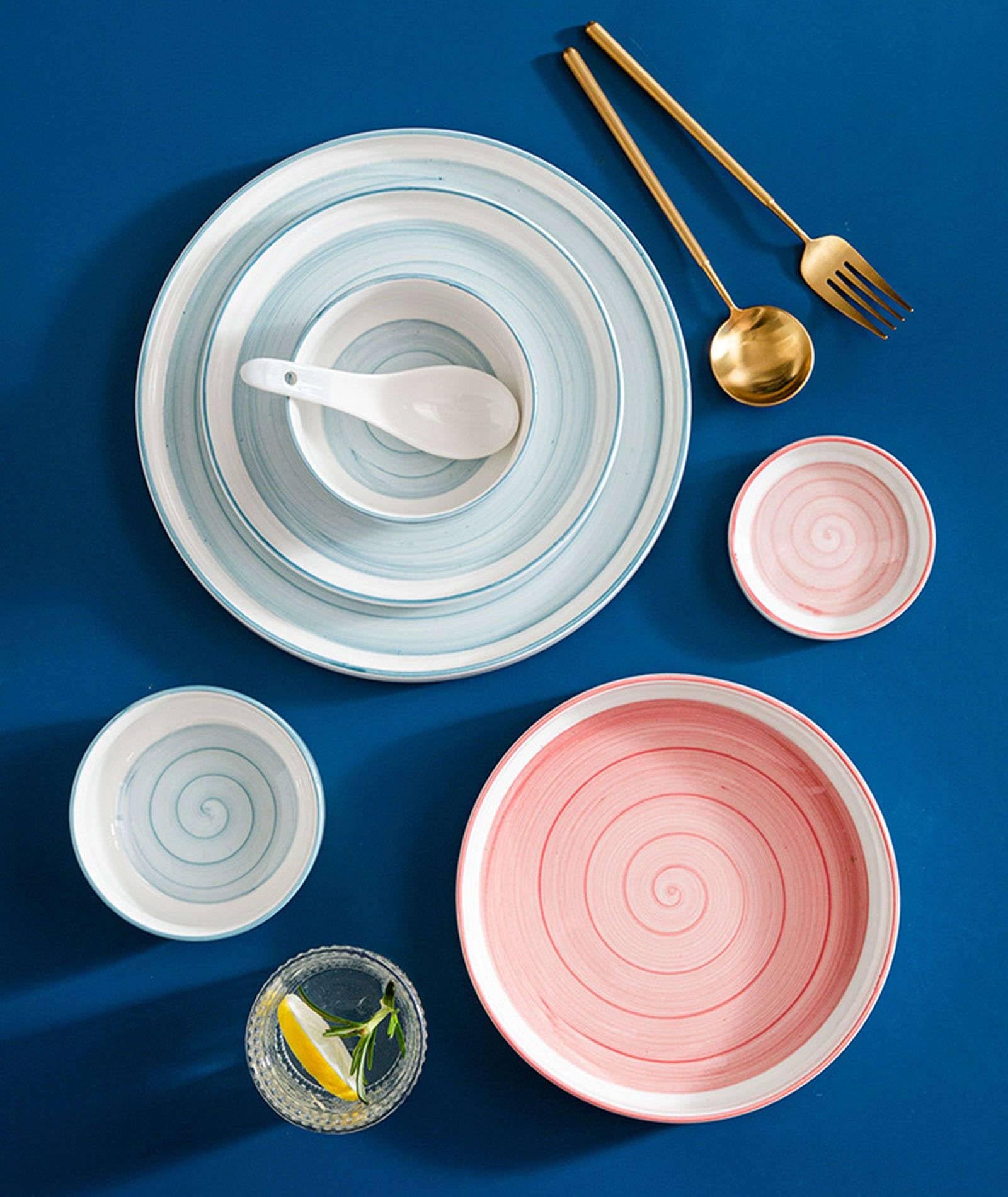Ceramiczny zestaw porcelanowych misek do makaronu, talerz sałatkowy, talerze obiadowe 20 cm, talerze kuchenne, miski do przystawek - zestaw 4 sztuk, 20 cm