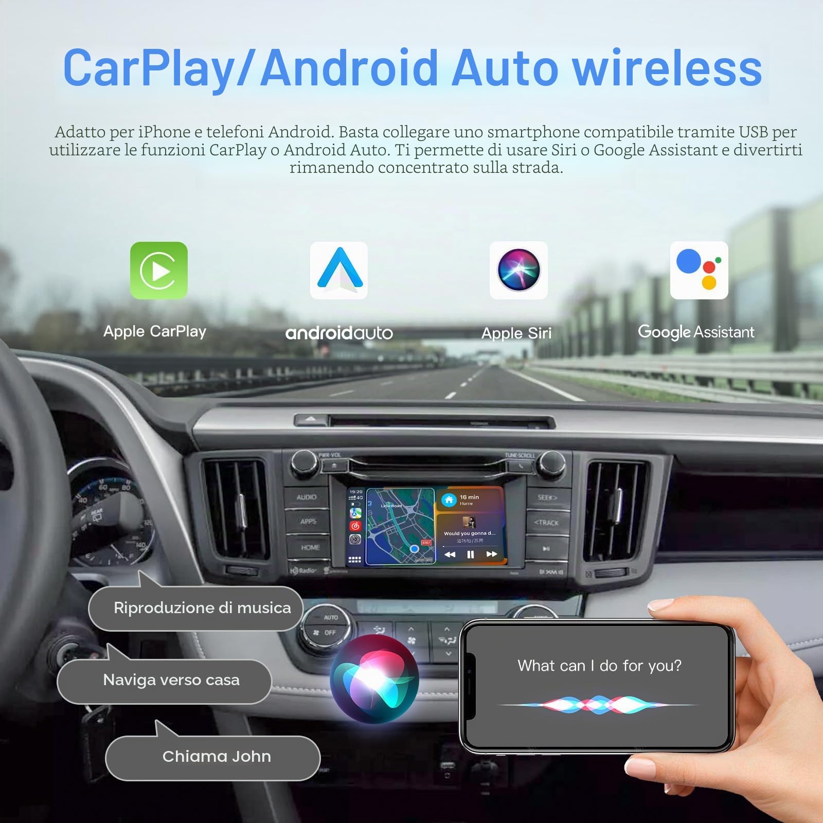 Adattatore auto wireless Carplay/Android per Toyota con Entune2.0 2014-2019 Fits for Tundra/Highlander/RAV4/Camry/Corolla/Avalon/Prius/CH-R