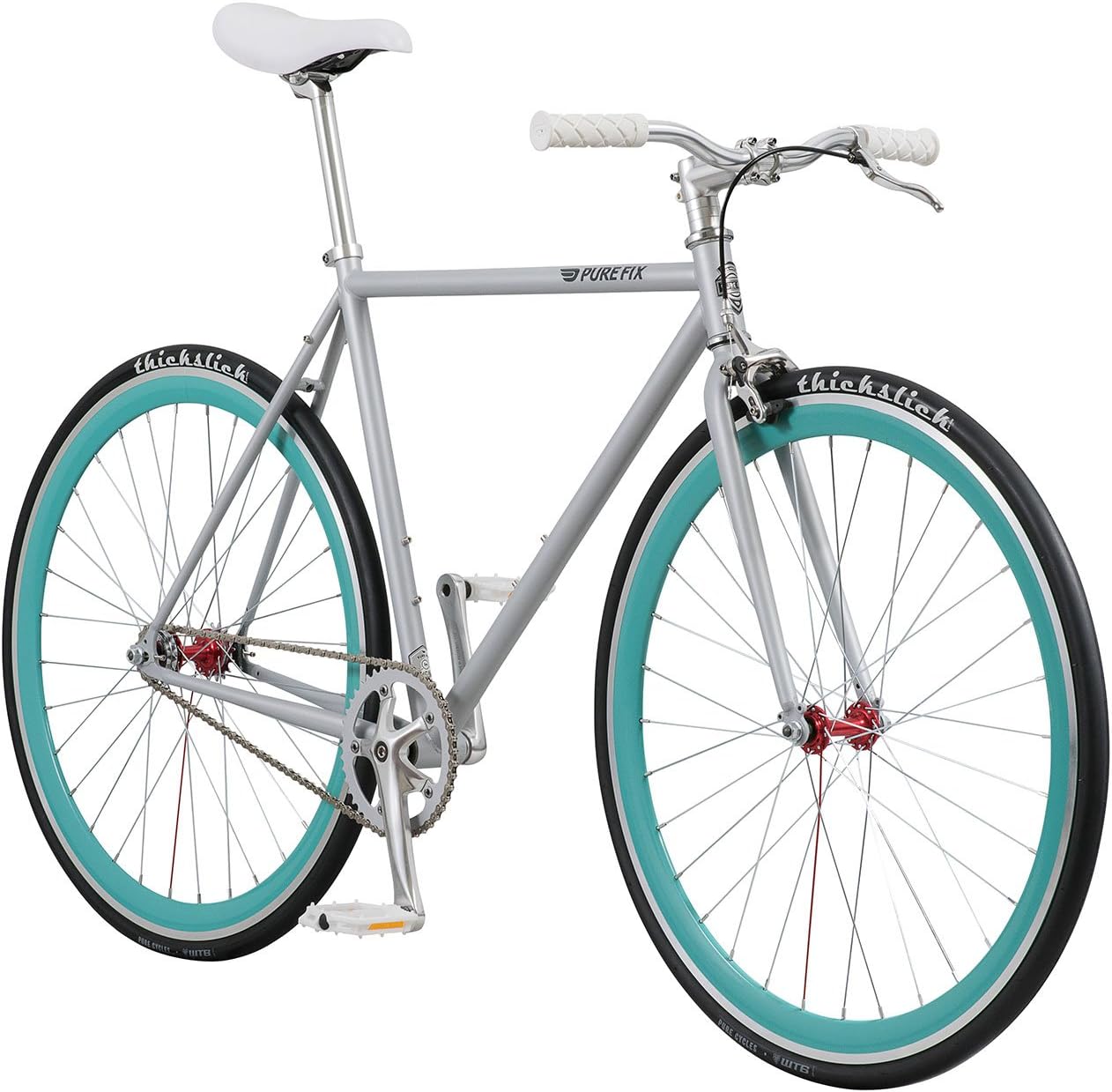 Pure Fix Original Fixed Gear Single Speed Bicycle, Delta Light Grey/Teal Blue, 54cm/Medium