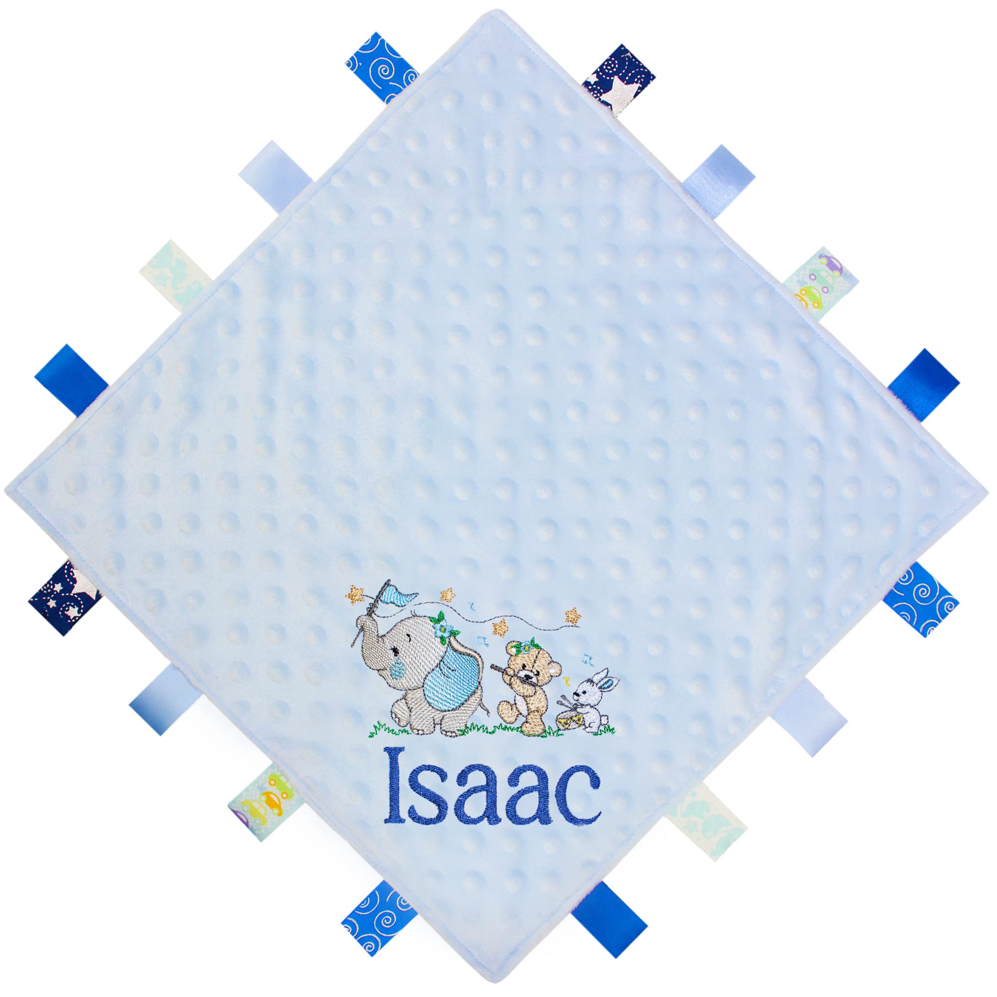TEDDYTS Personalised Embroidered Elephant, Bear & Bunny Baby Blanket Comforter (Baby Blue), One Size