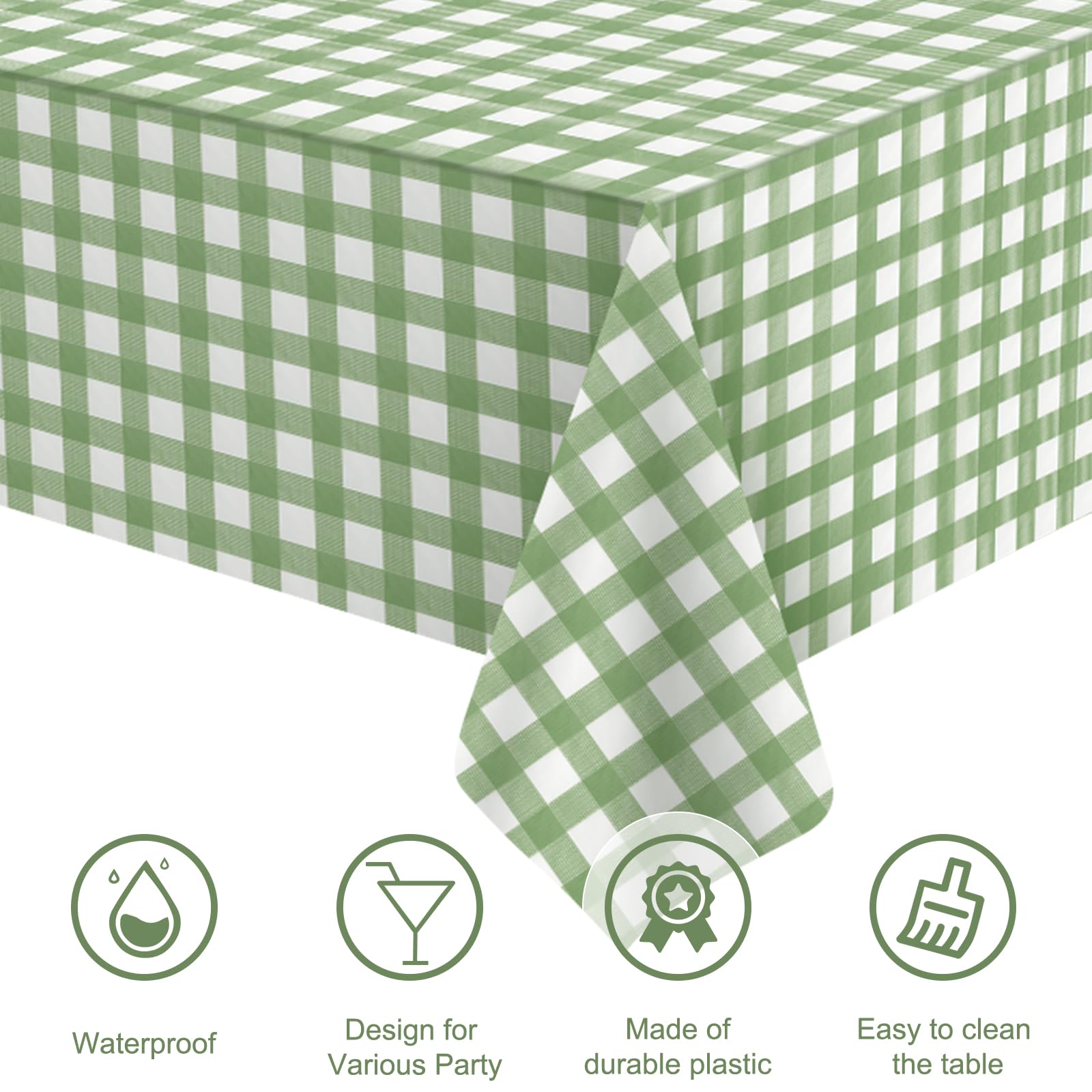 Sage Green Gingham Tablecloths - 3 Pack -3 Sage Green Gingham Tablecloths - 3 Pack -3