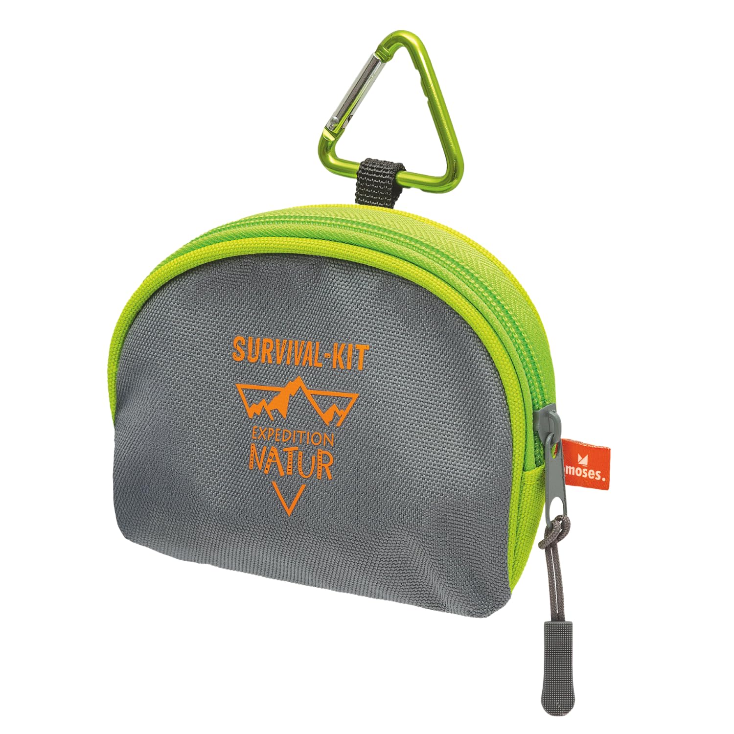 Moses. Expedition Natur Survival Kit para niños, Kit de Supervivencia para niños con Linterna, brújula, iniciador de Fuego, Silbato y Paracord, Juguete de Aventura Compacto con Bolsa con mosquetón