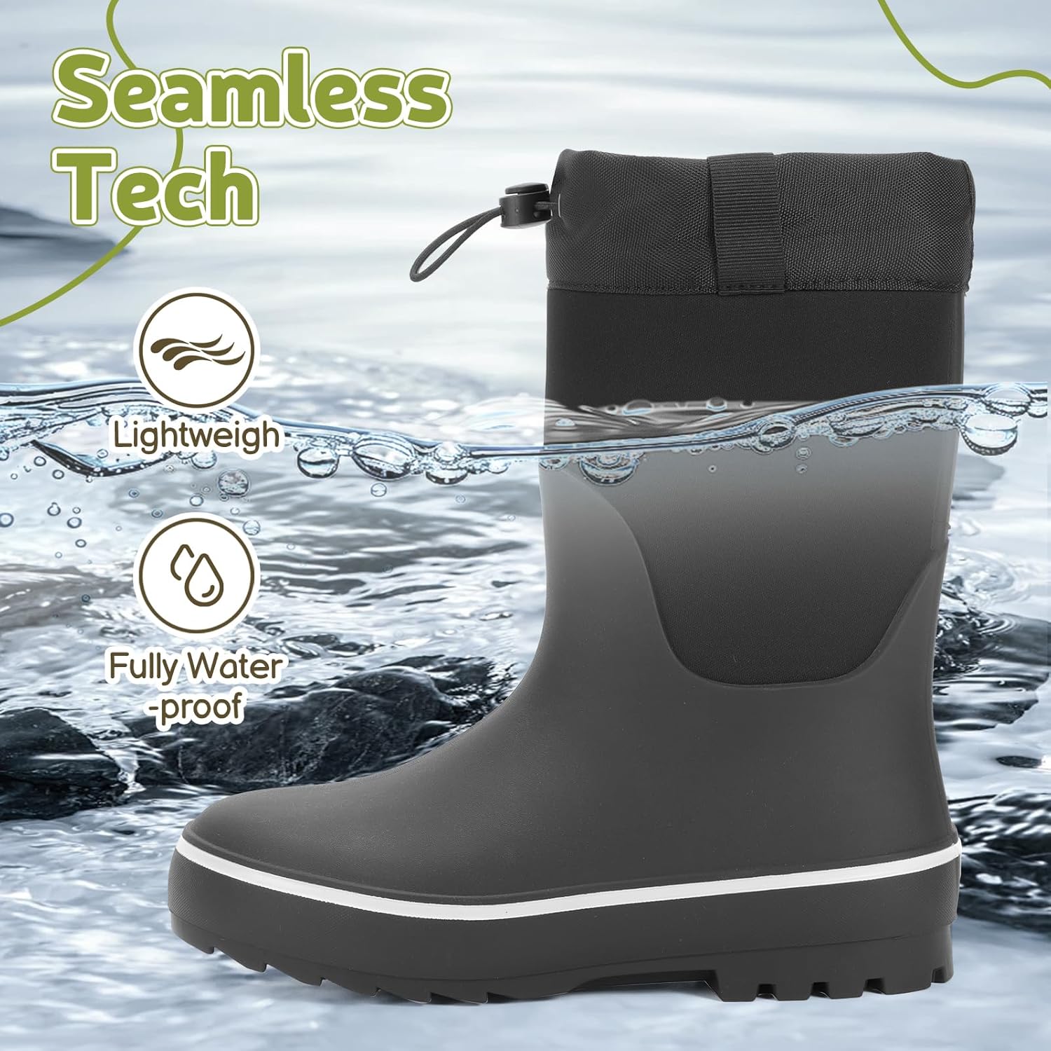 Showave Kid's Rain Boots for Boys Girls Waterproof Durable Rubber Boots Easy-on Outdoor Unisex-Child Mud Boots - Image 4